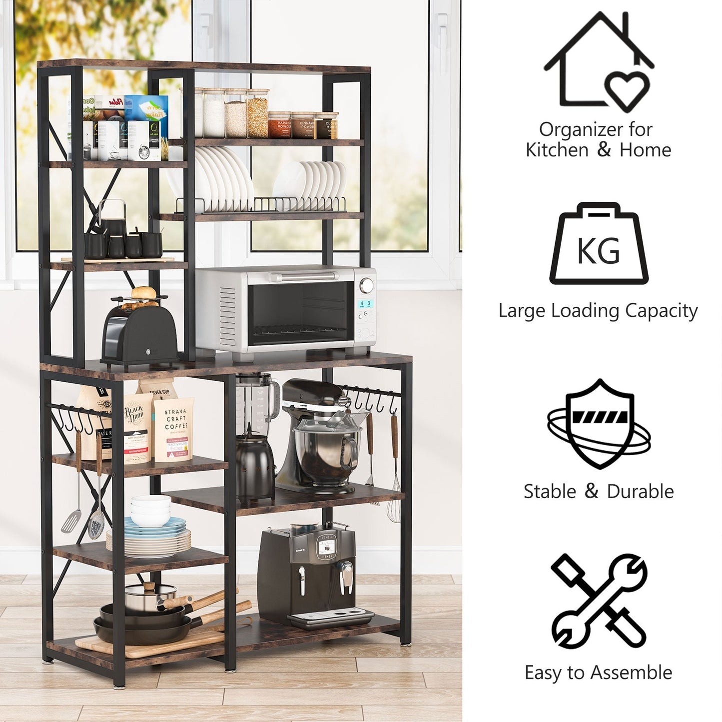 Tribesigns, scaffale da cucina con 10 ganci, struttura in metallo