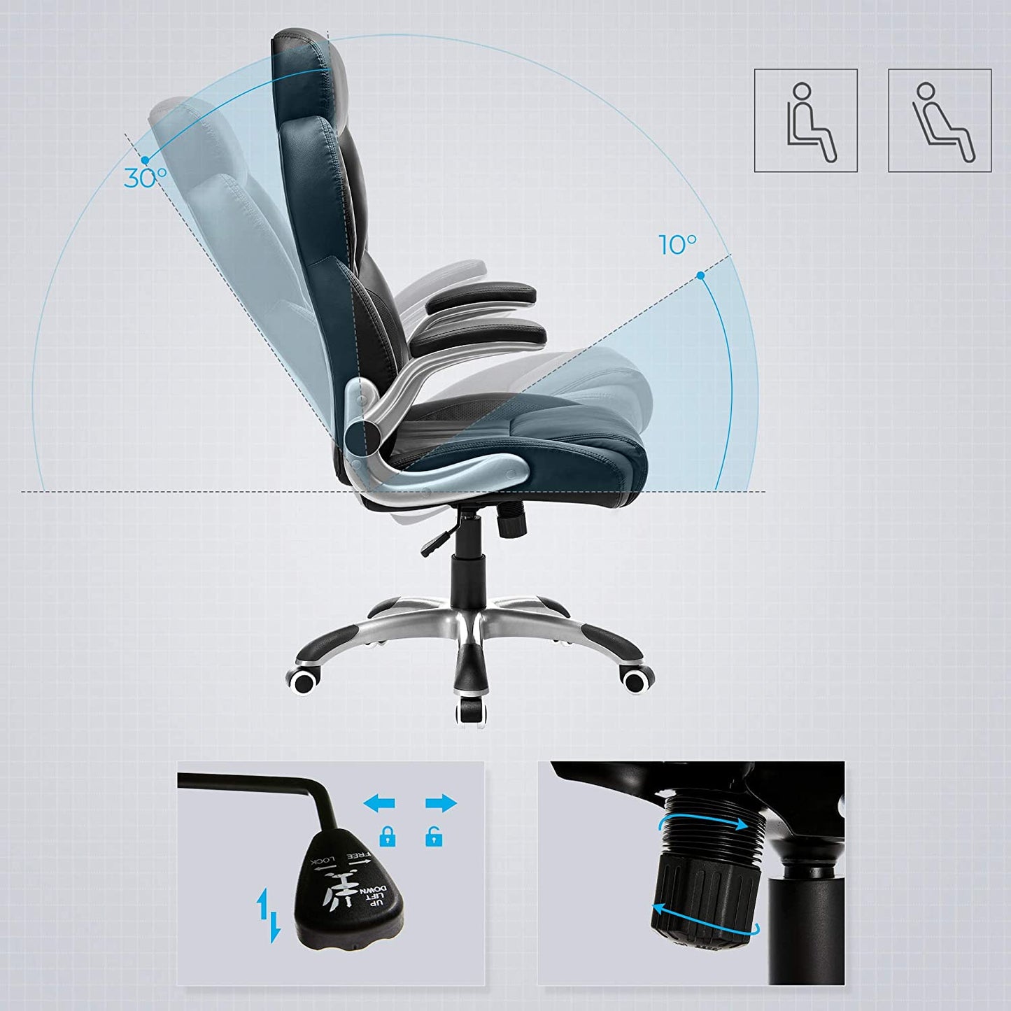 Songmics, sedia da ufficio con braccioli, 3