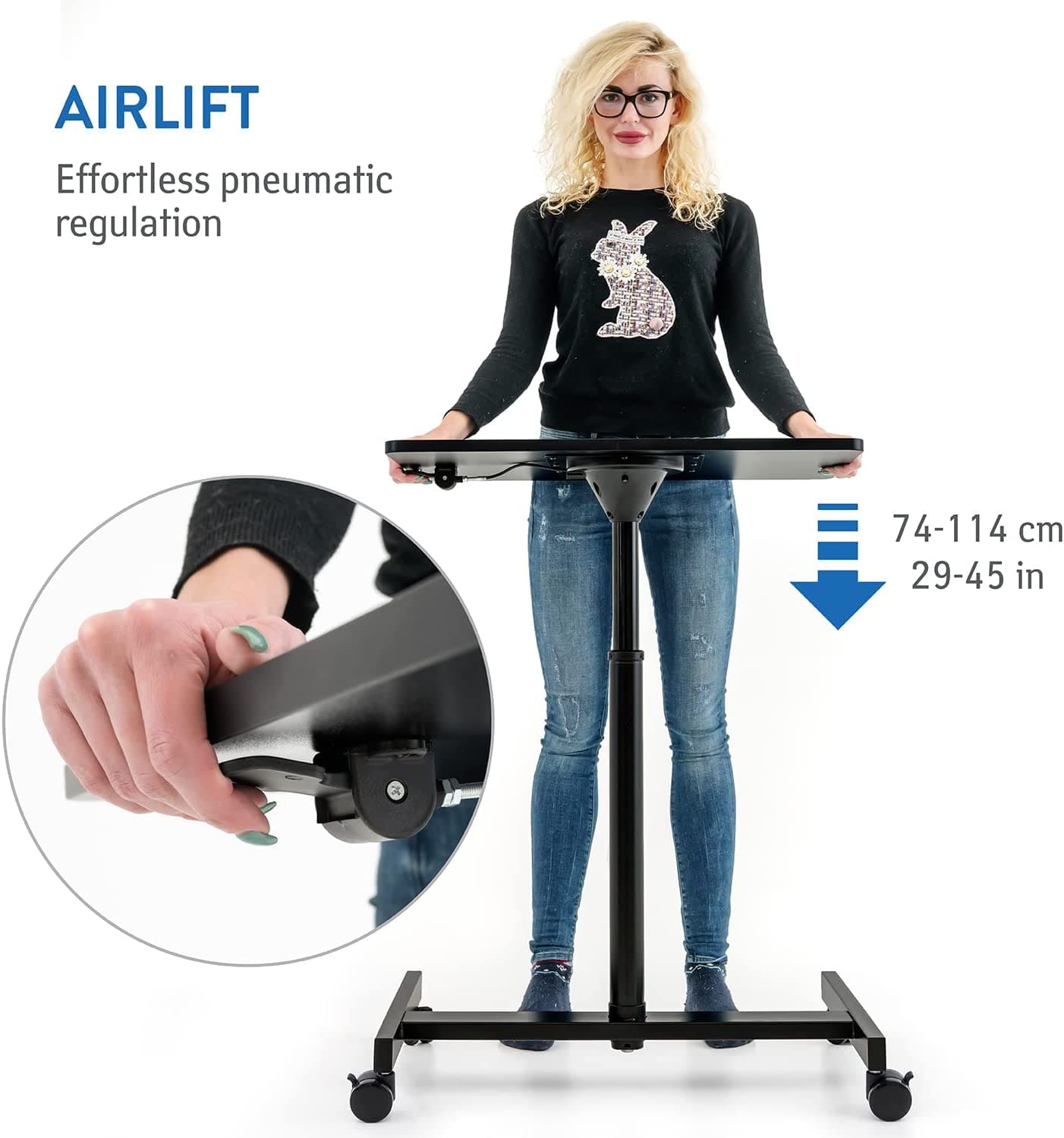 Scrivania, regolabile in altezza 74-114 cm, regolazione pneumatica