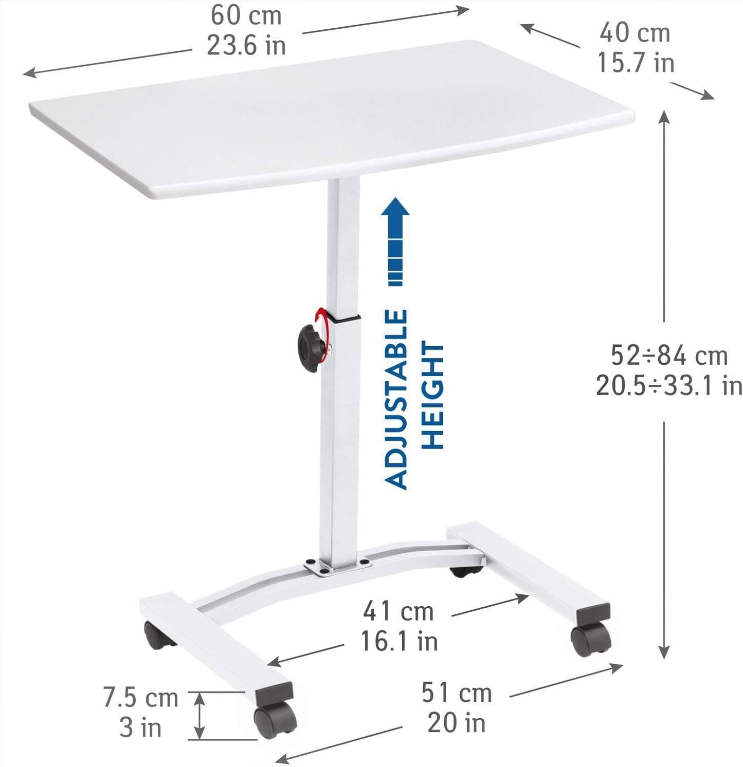 Scrivania porta PC, Altezza regolabile 52-84 cm, piano di lavoro 40x60 cm, Tatkraft Cheer