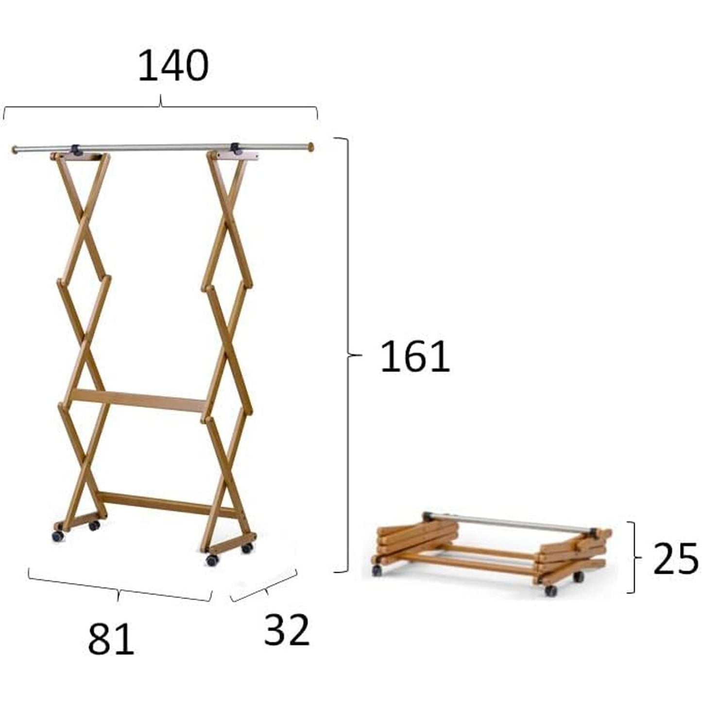 Appendiabiti FELIX, Legno - Chiudibile - Allungabile - Finitura Ciliegio