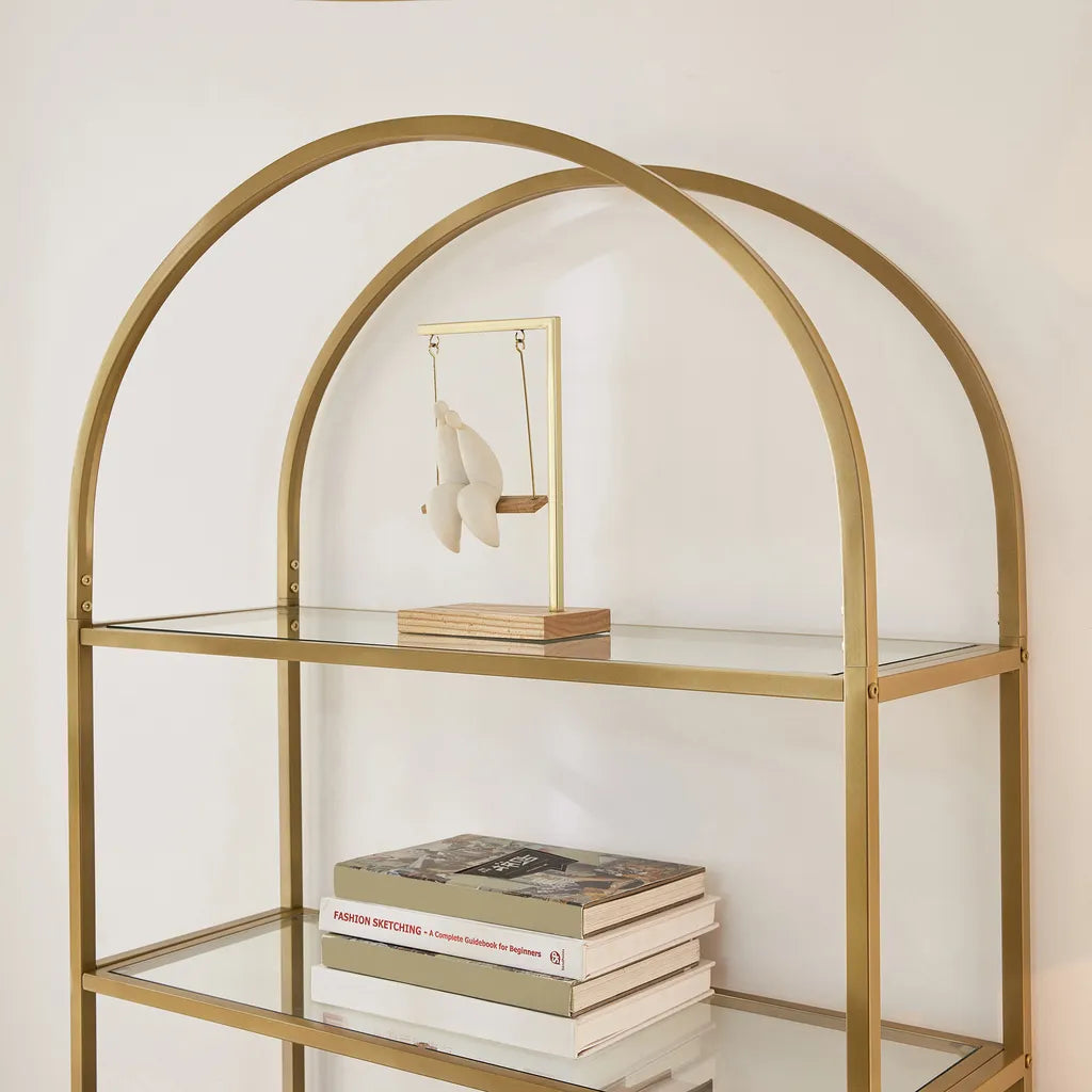 Libreria, Libreria con 5 ripiani, Libreria Dorata, in Vetro Temperato, Struttura in Metallo, Color oro, Vasagle, 4