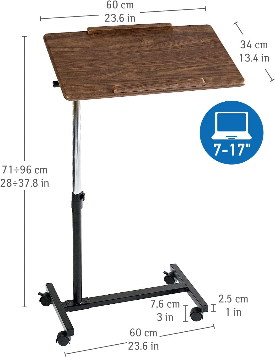 Scrivania per PC, Regolabile in altezza 74-96 cm, Piano del tavolo 60x34 cm, Tatkraft Gain
