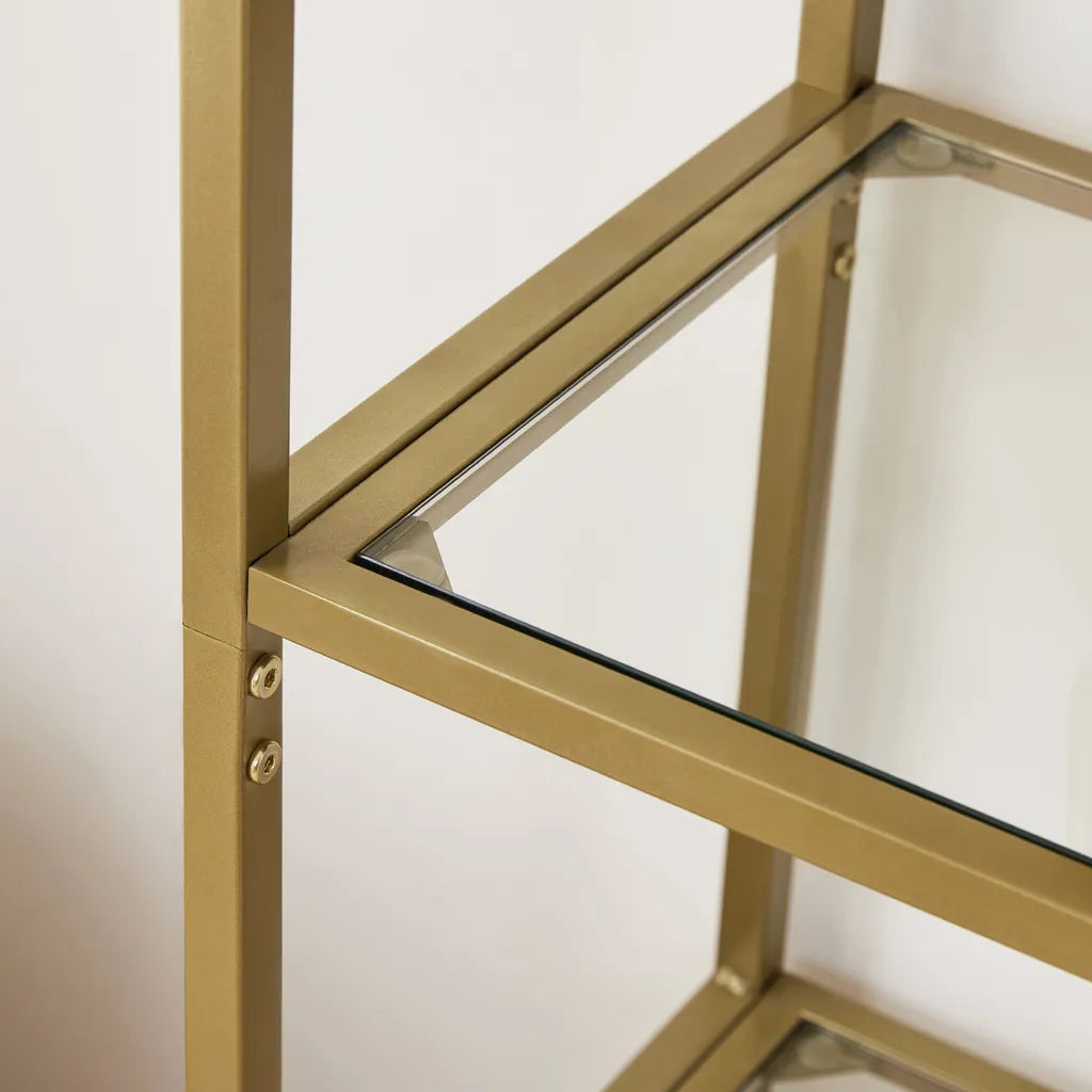 Libreria, Libreria con 5 ripiani, Libreria Dorata, in Vetro Temperato, Struttura in Metallo, Color oro, Vasagle, 5