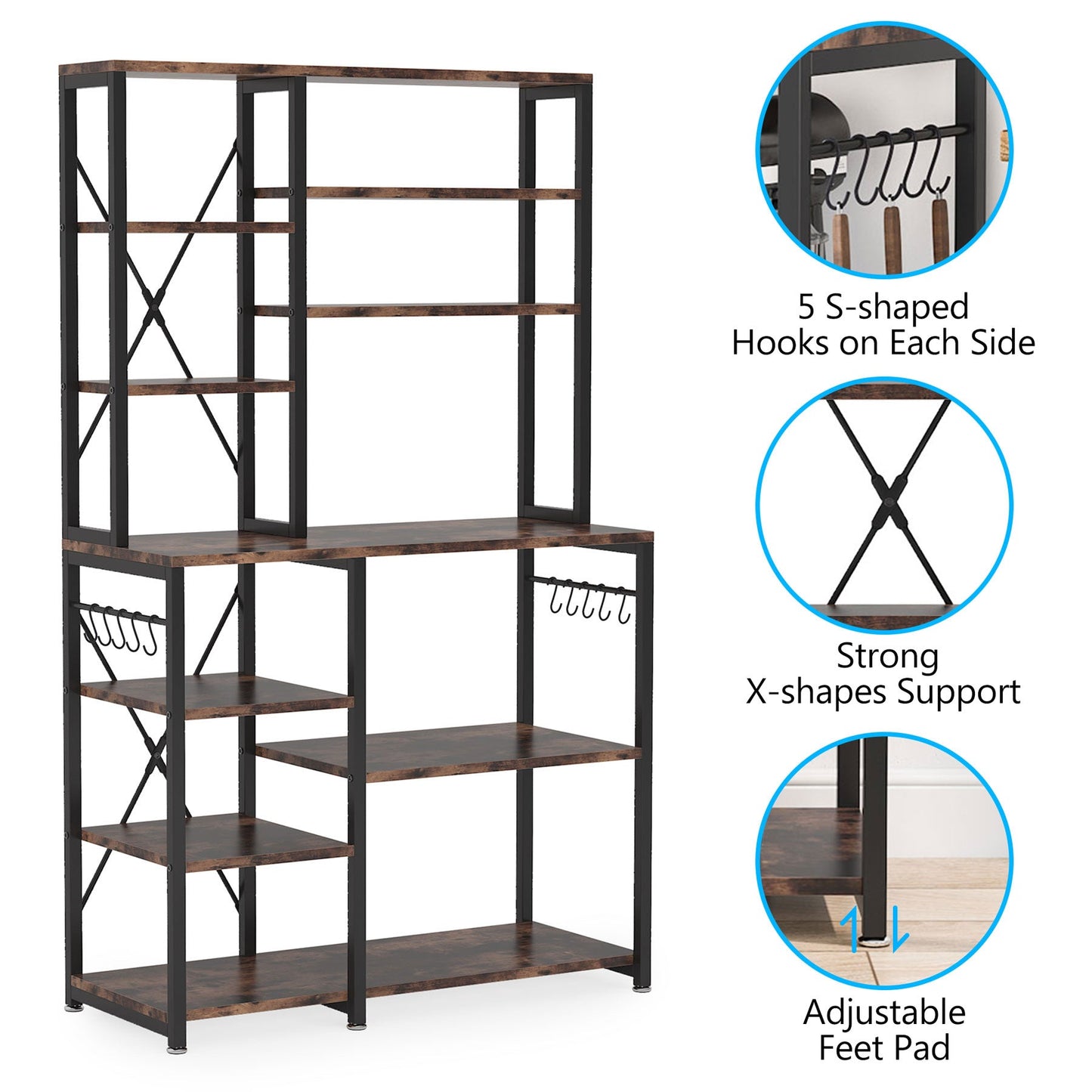 Tribesigns, scaffale da cucina a 5, 6 ripiani con 10 ganci, struttura in metallo, 1