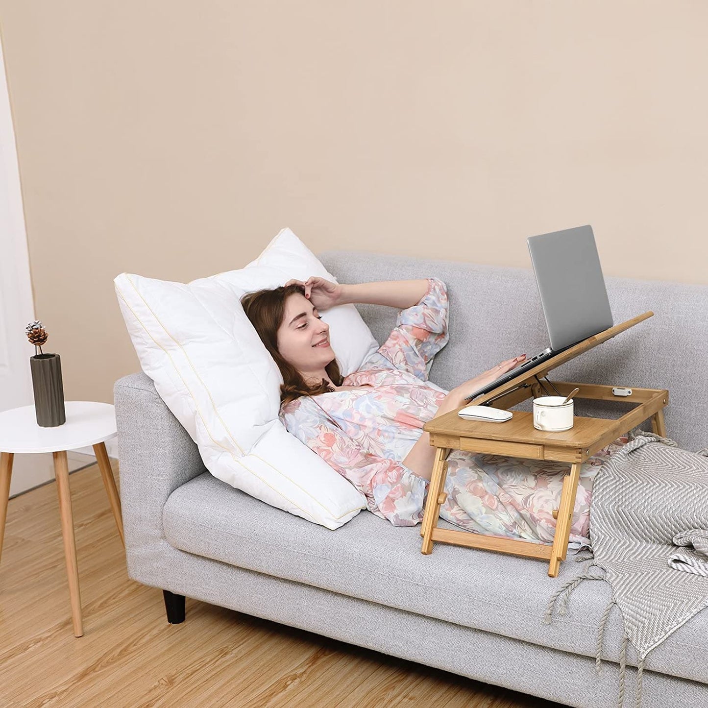 Tavolino da letto, supporto notebook, in bambù, SONGMICS