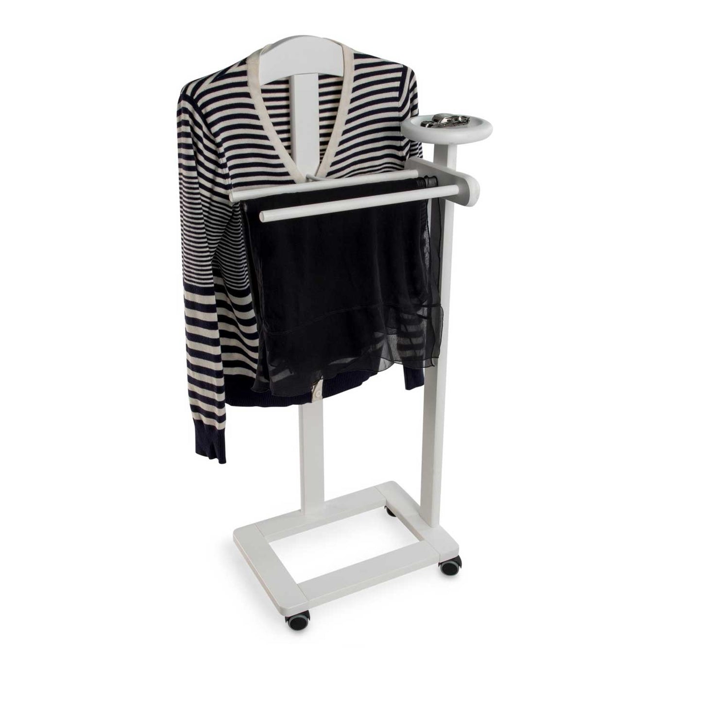 Servomuto, Indossatore ANTIMO, Composto da 1 gruccia, 3 portapantaloni e ripiano portaoggetti, Colore bianco laccato, ARIT, 4