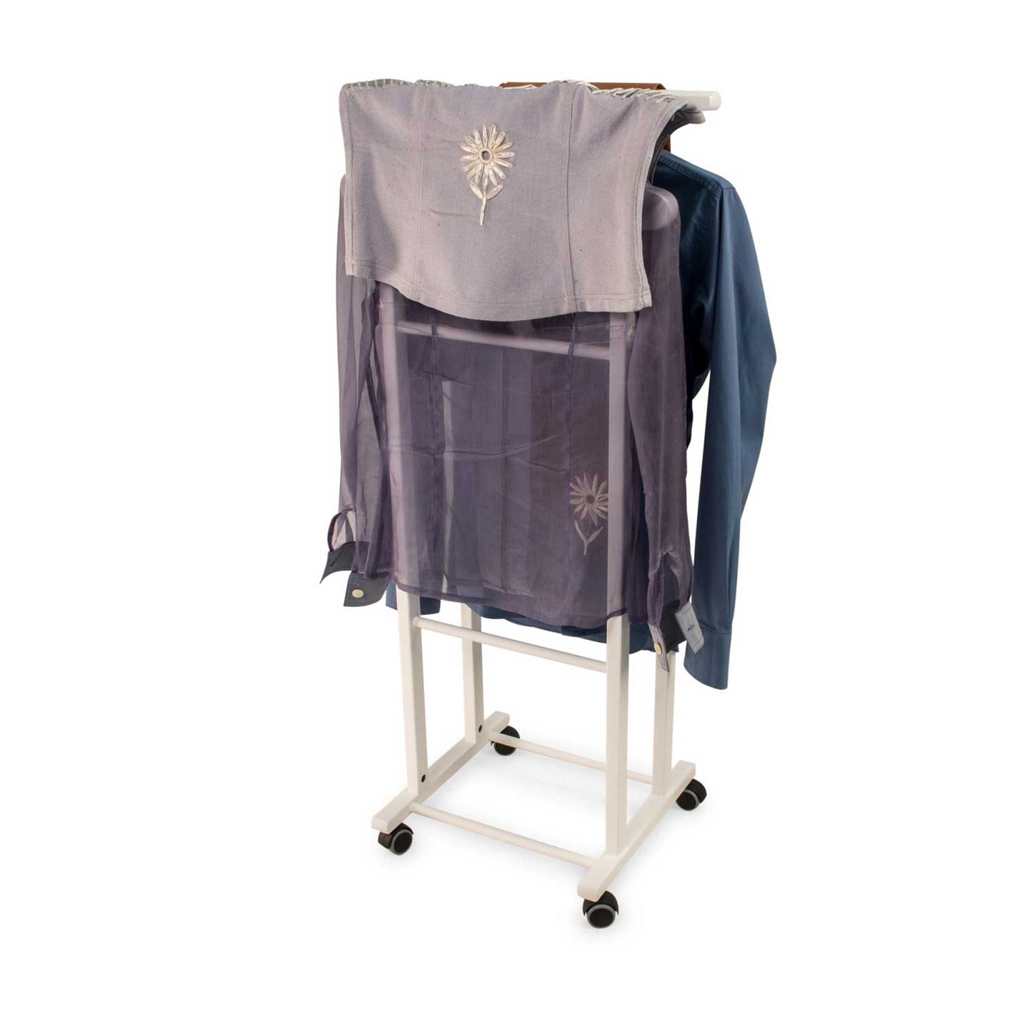 ARIT - Indossatore CLEVER, da 2 gruccie e 2 portapantaloni, piedini in gomma alla base, colore laccato bianco, 3
