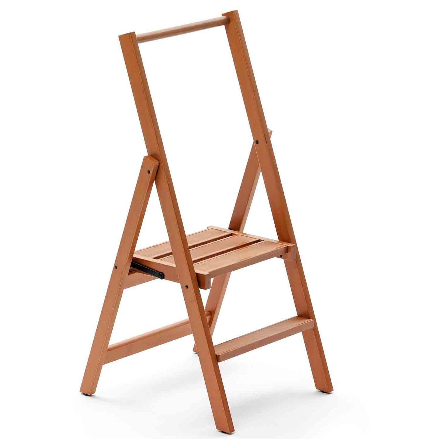 Scaletta in legno KIMORA 2, gradini antiscivolo, ampia pedana, piedini alla base