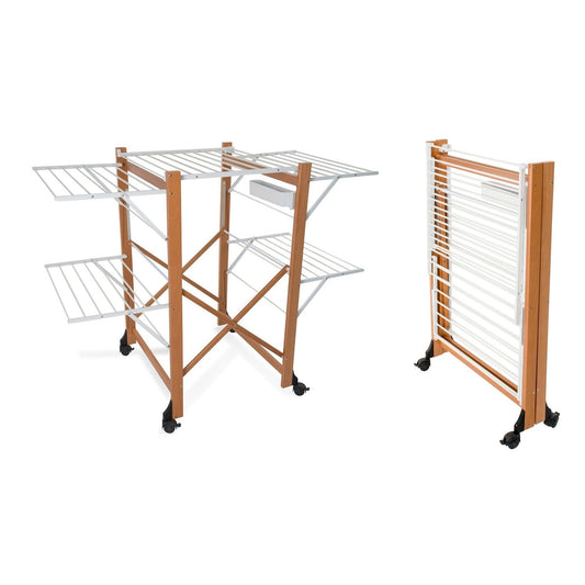 Stendibiancheria 23 metri di filo stendibile cestino per mollette orientabile ruote con freno colore ciliegio, Aliante