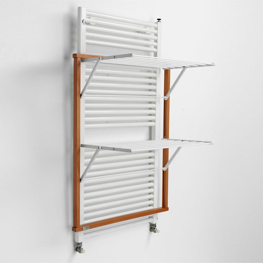 Stendino da parete, stendibiancheria da parete, stendino a muro, 9 mt di filo stendibile, 2 ganci, ciliegio, ARIT