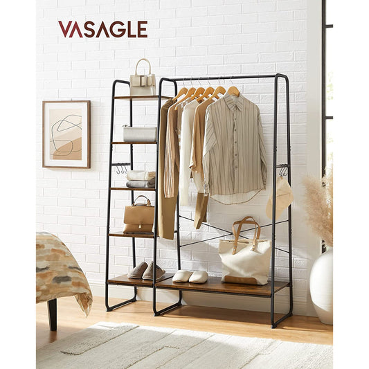 Stand Appendiabiti, Appendiabiti da Terra, Stabile e Robusto, 5 livelli, Guardaroba con deposito per scarpe, VASAGLE, 2