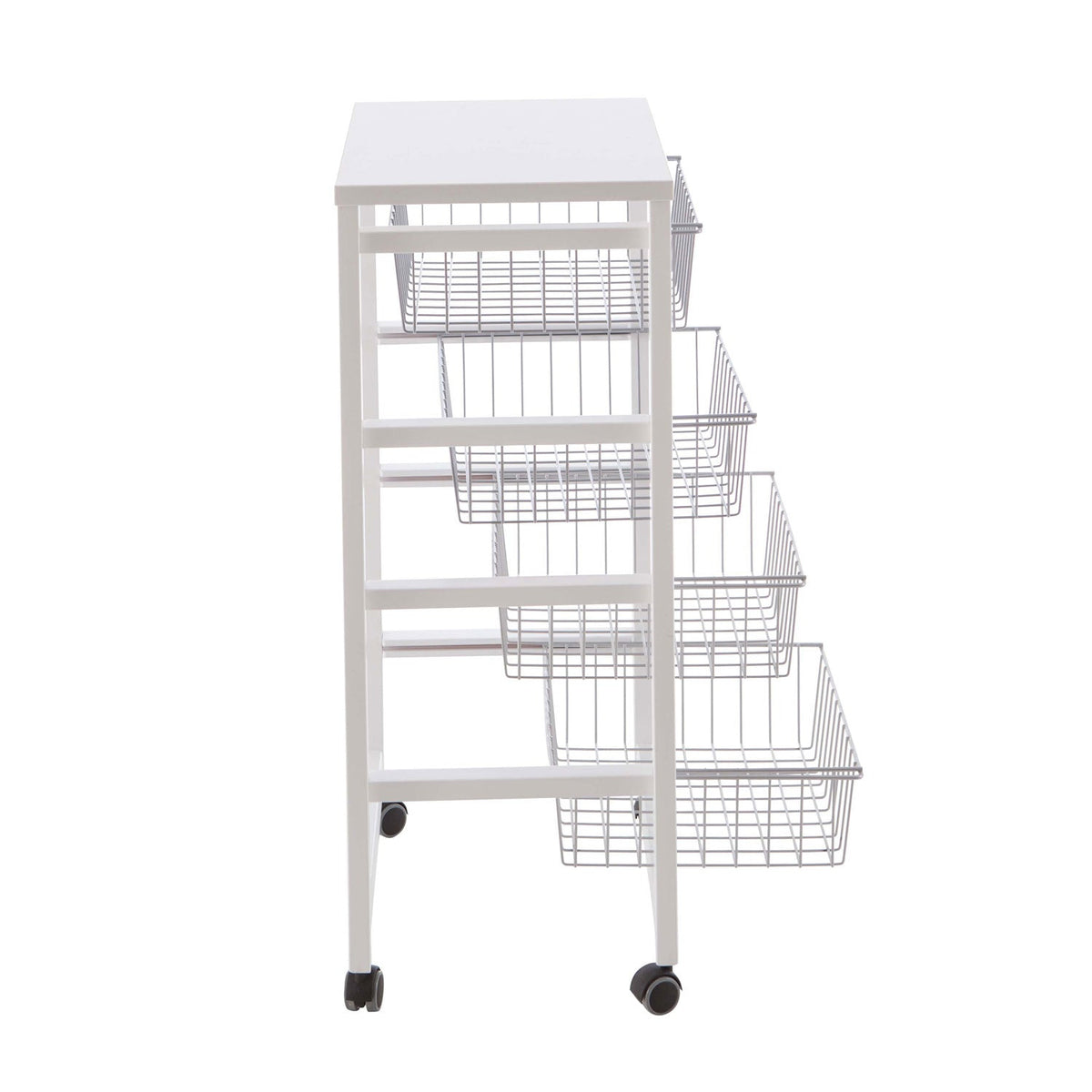 GINGERONE, Carrello cucina, carrello cucina legno, carrello cucina salvaspazio, 4 cestelli scorrevoli, bianco