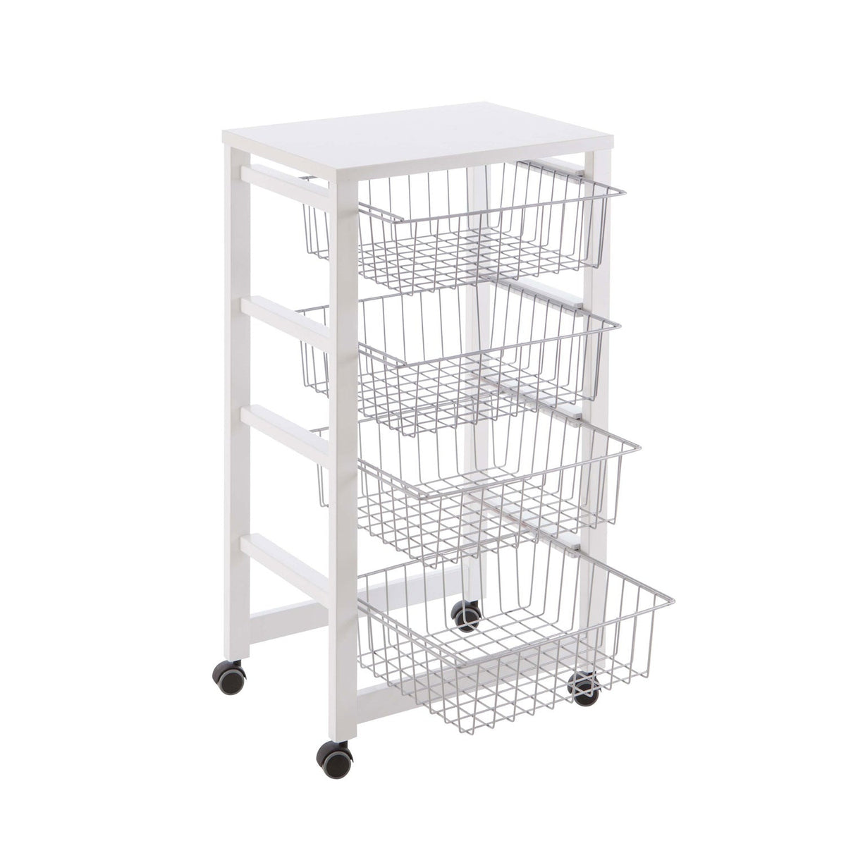 ARIT - Carrello cucina, carrello cucina legno, carrello cucina salvaspazio, 4 cestelli scorrevoli, bianco