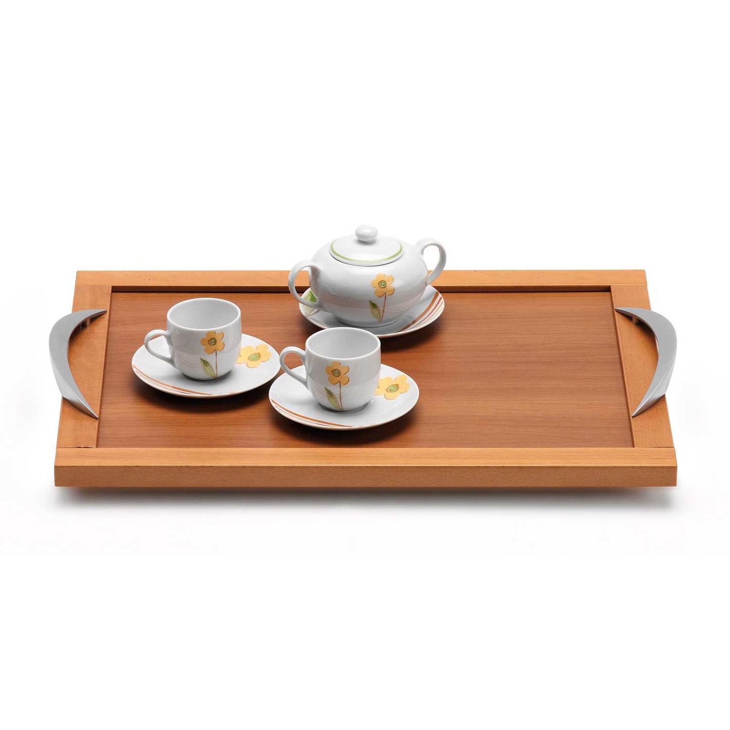 Vassoio cucina, Vassoio legno con maniglie in alluminio, vassoio da letto, colore ciliegio, ARIT