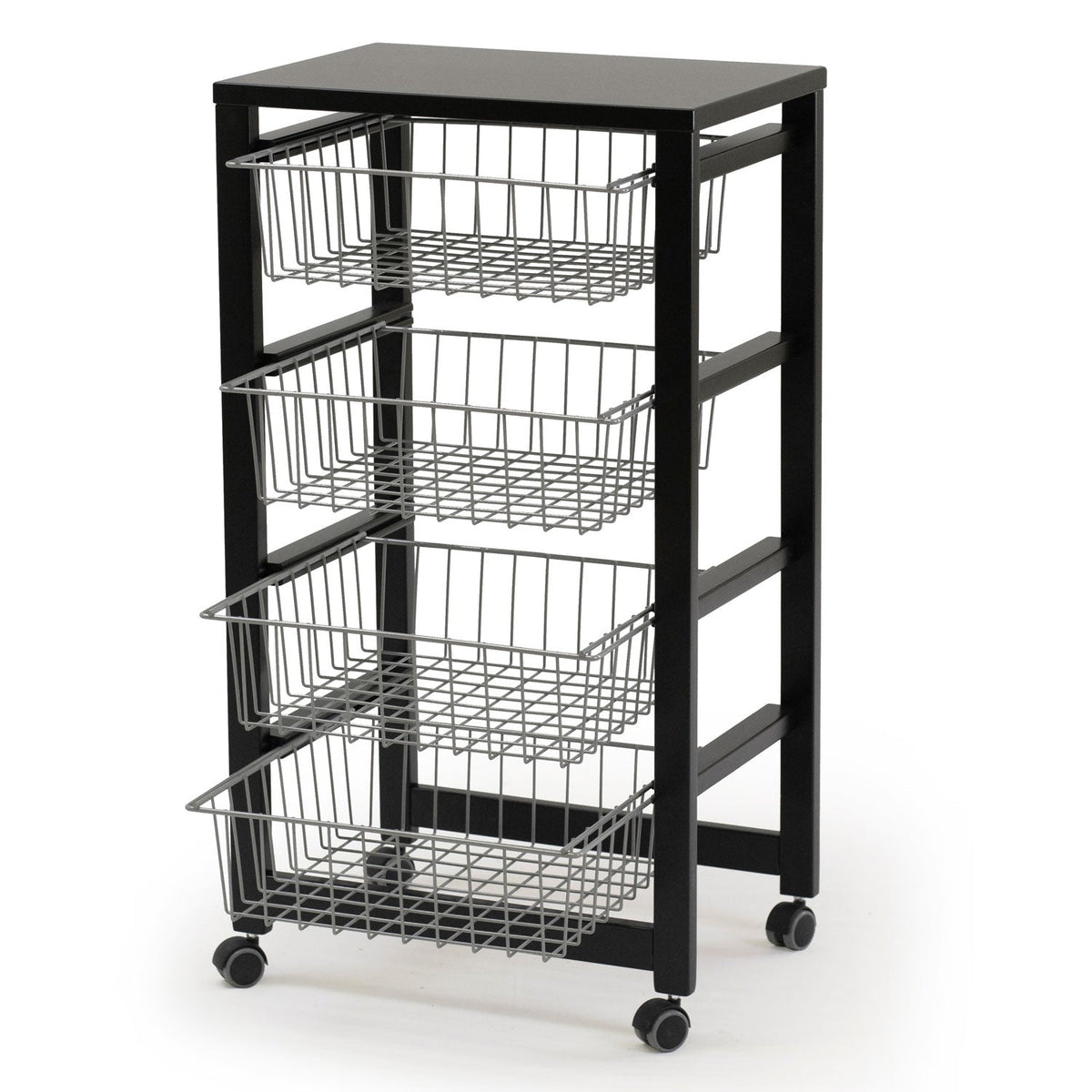 ARIT, Carrello cucina, carrello cucina legno, carrello cucina salvaspazio 4 cestelli scorrevoli, Nero