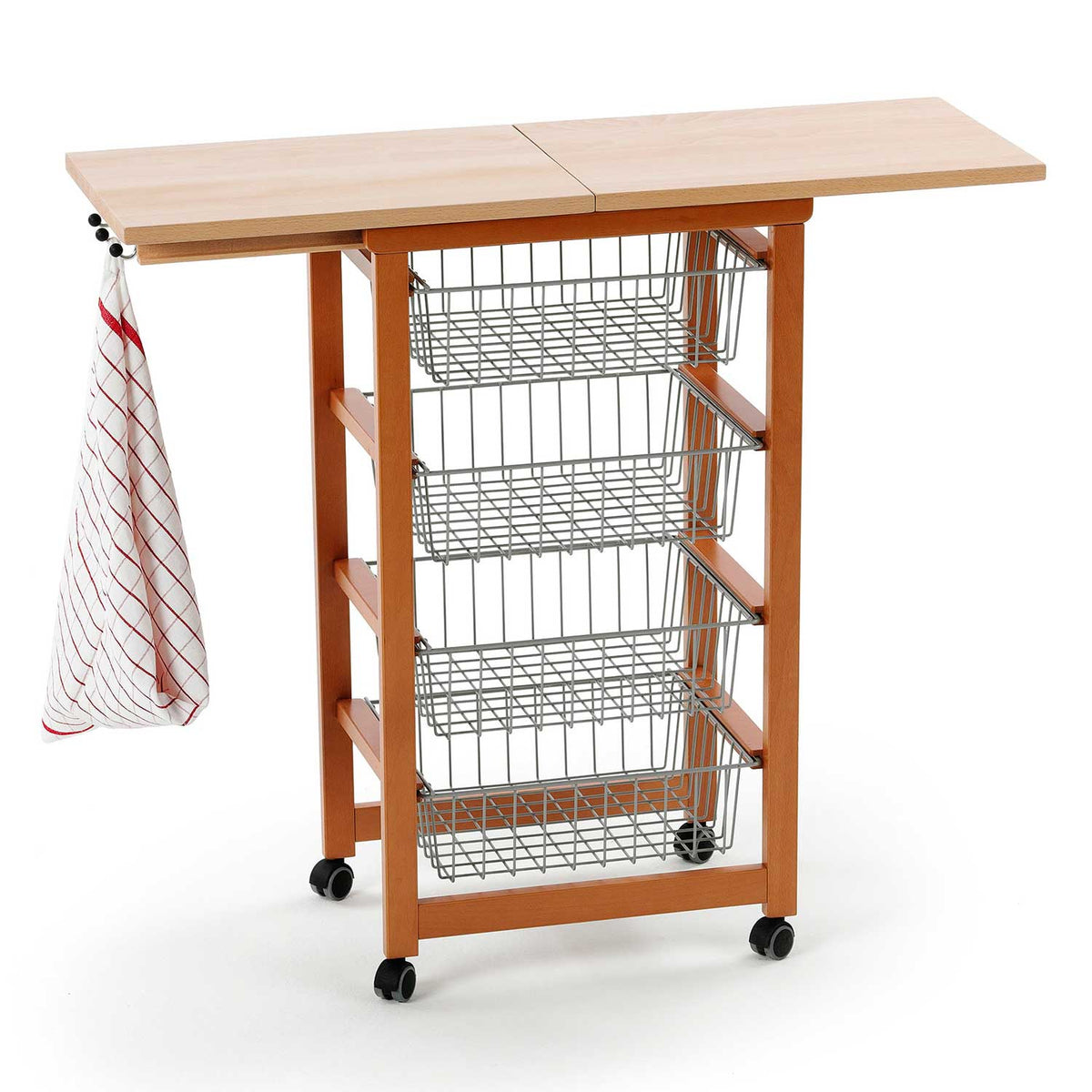 Carrello cucina, carrello cucina legno, carello salvaspazio, piano di lavoro apribile, ciliegio, ARIT