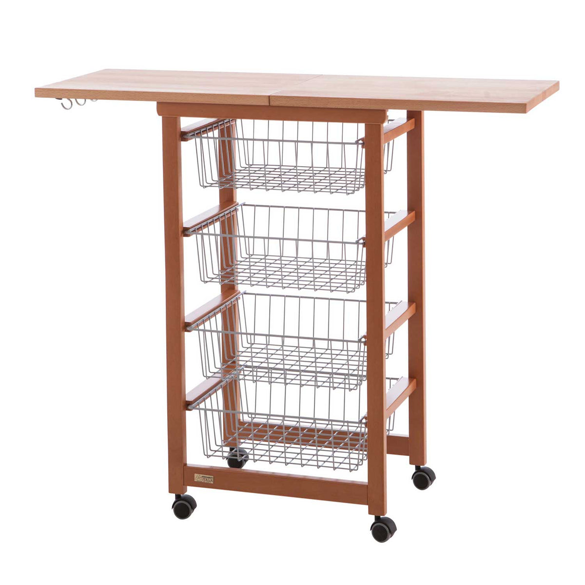 GASTONCINO, Carrello cucina, carrello cucina legno, carello salvaspazio, piano di lavoro apribile, ciliegio