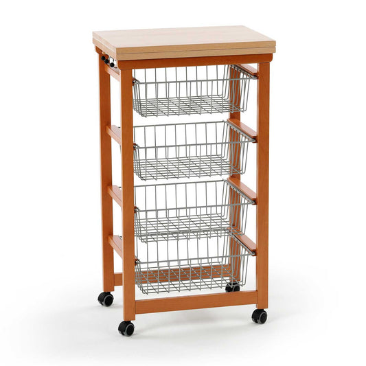 ARIT, Carrello cucina, carrello cucina legno, carello salvaspazio, piano di lavoro apribile, ciliegio