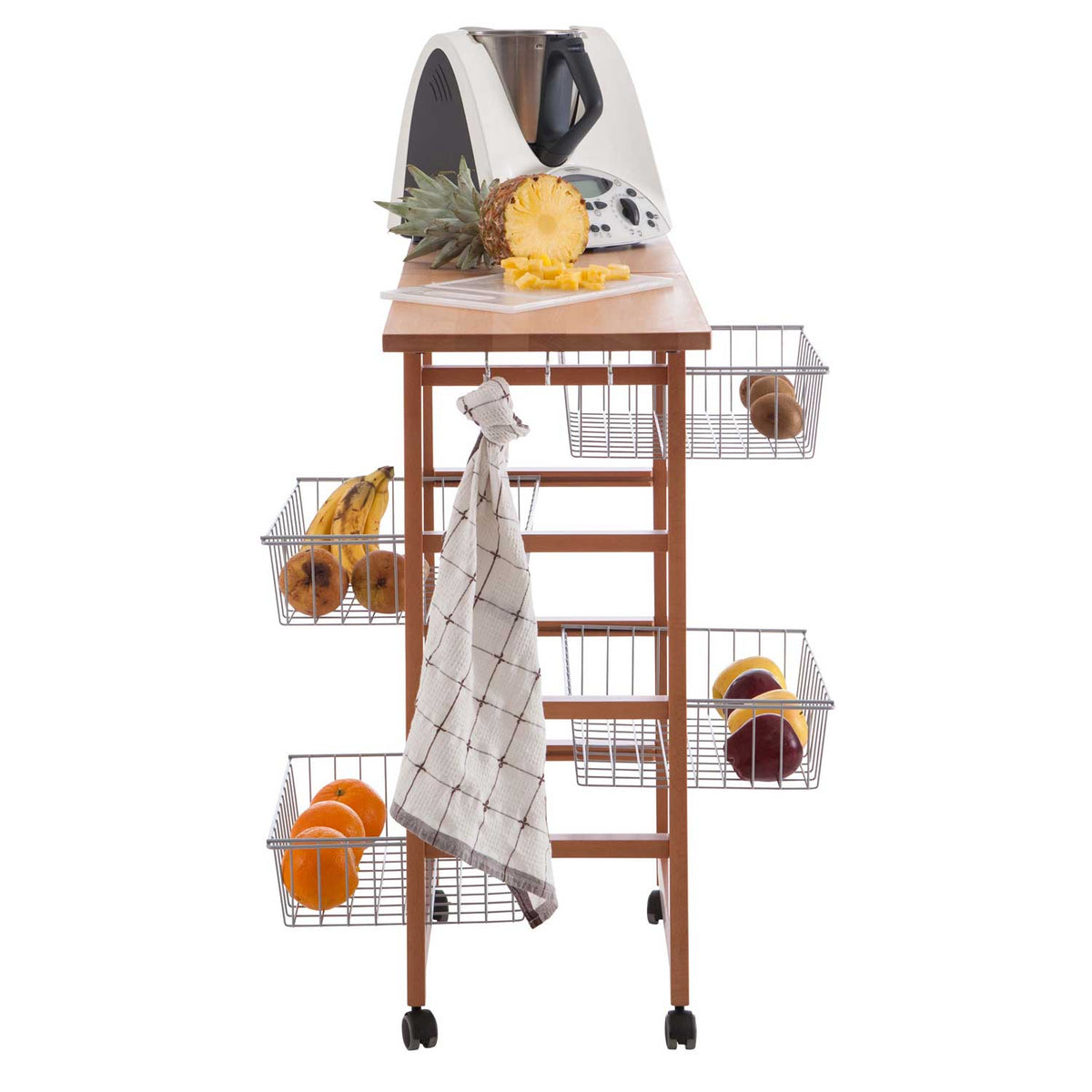 Carrello cucina, carrello cucina legno, carello salvaspazio, piano di lavoro apribile, ciliegio, GASTONCINO