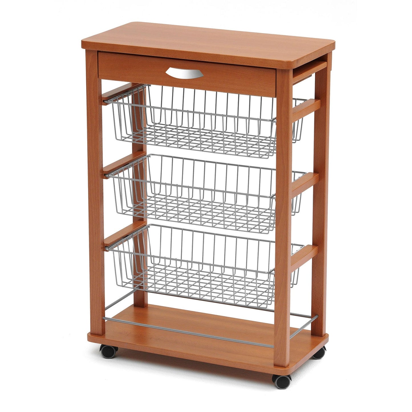 ARIT, Carrello cucina, carrello cucina legno, carrello cucina salvaspazio, 3 cestini e ampio cassetto, ciliegio