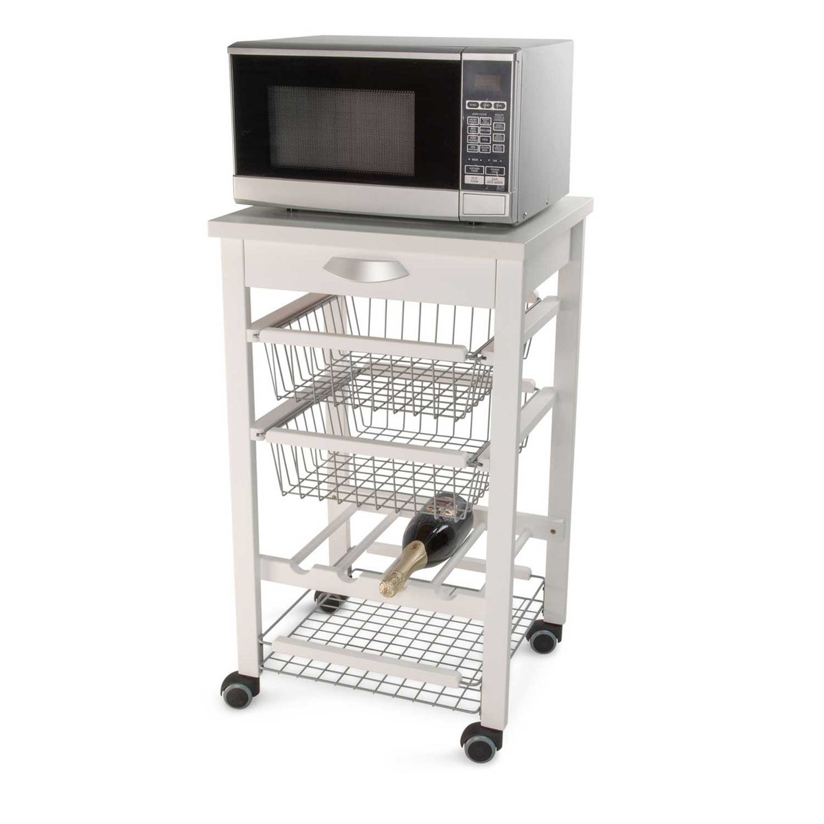 Carrello cucina, carrello cucina legno, carello salvaspazio, piano di lavoro, portabottiglie centrale, bianco, ARIT