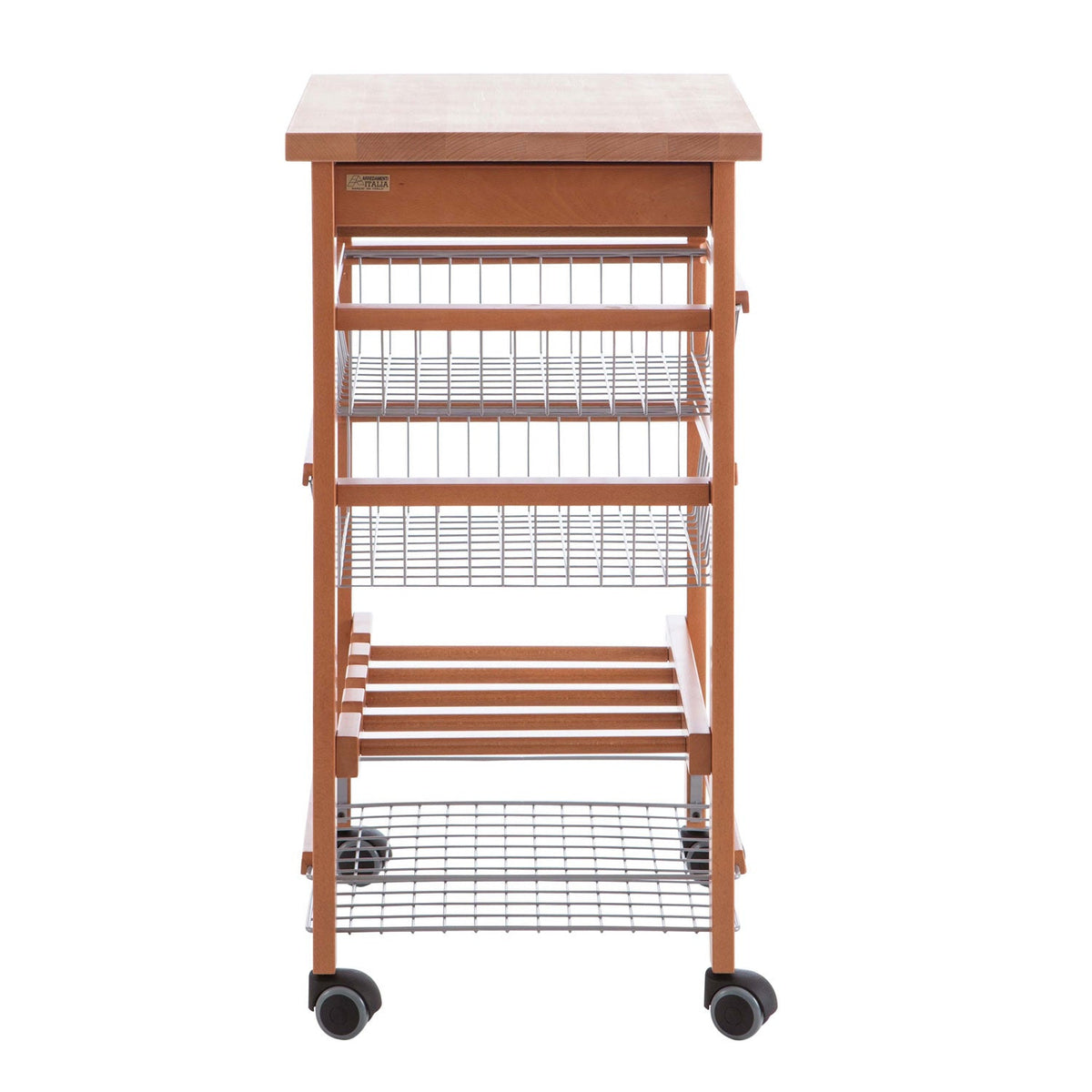 Carrello cucina, carrello cucina legno, carello salvaspazio, piano di lavoro, portabottiglie centrale, ciliegio, ARTURO, ARIT