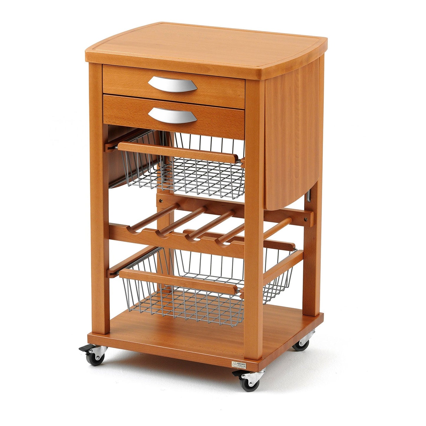 SANTIAGO, Carrello cucina, Carrello cucina legno, Carello salvaspazio, Area con piano di lavoro, ripiani laterali apribili