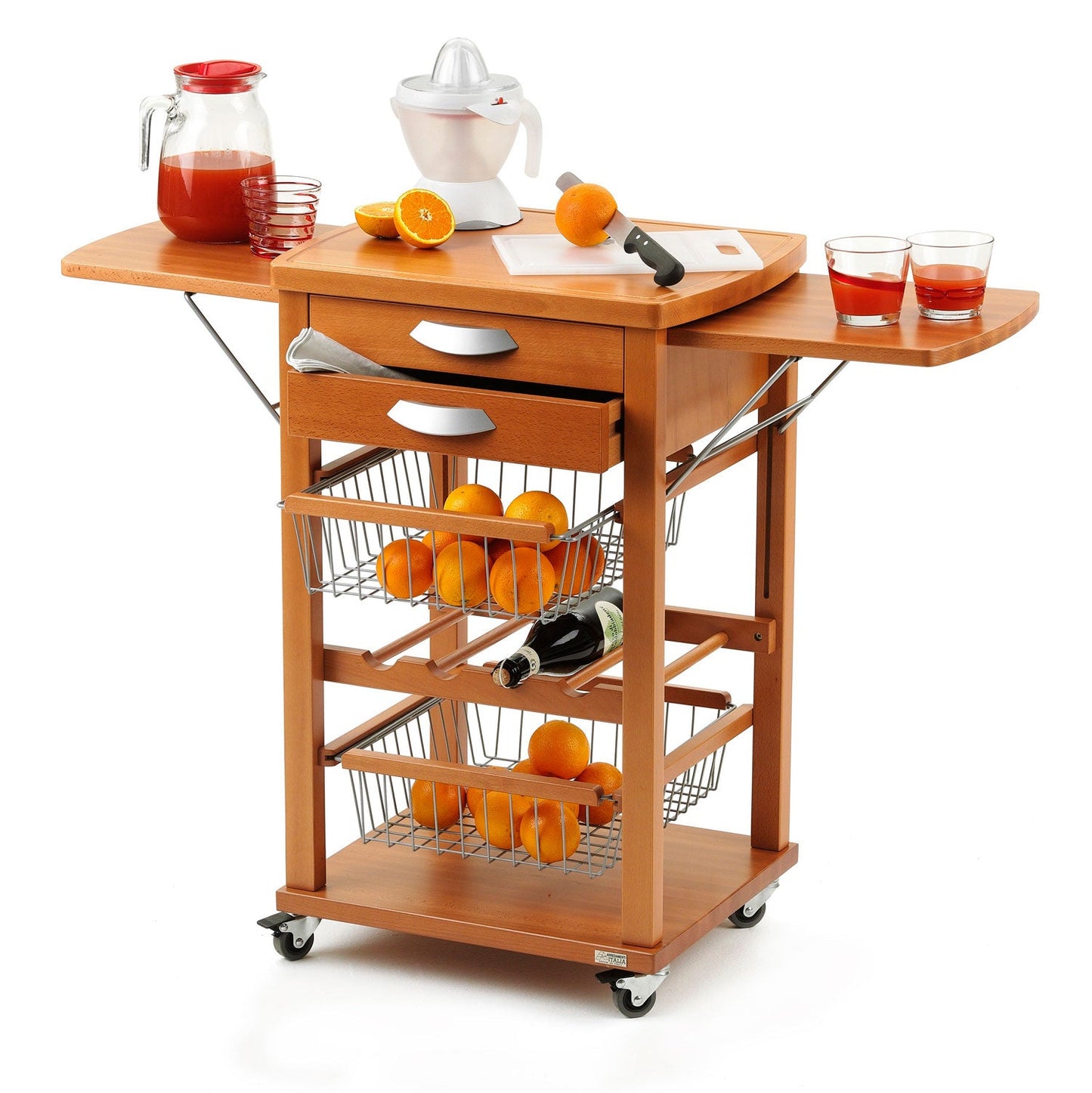 Carrello cucina, Carrello cucina legno, Carello salvaspazio, Area con piano di lavoro, ripiani laterali apribili, ARIT