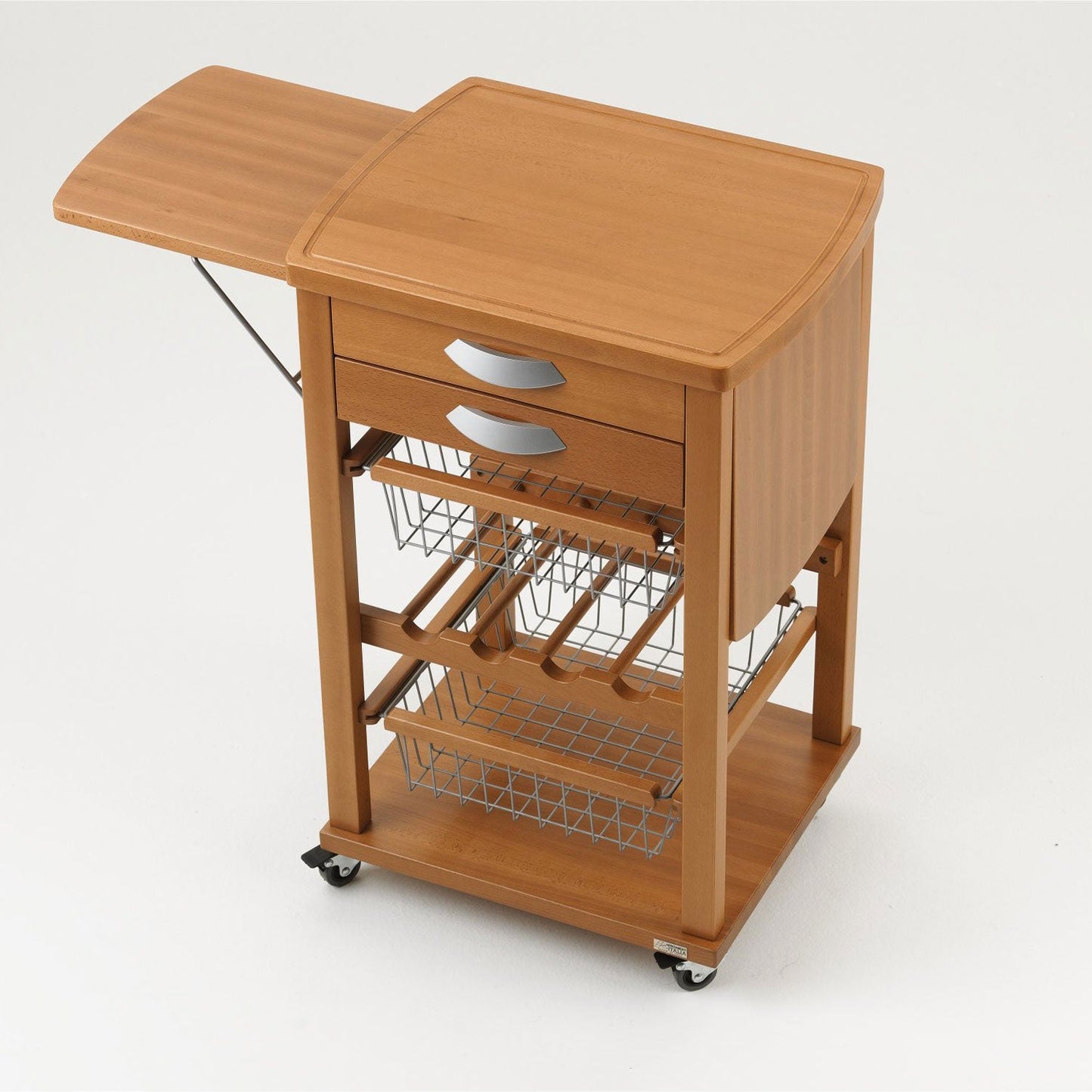 ARIT, Carrello cucina, Carrello cucina legno, Carello salvaspazio, Area con piano di lavoro, ripiani laterali apribili