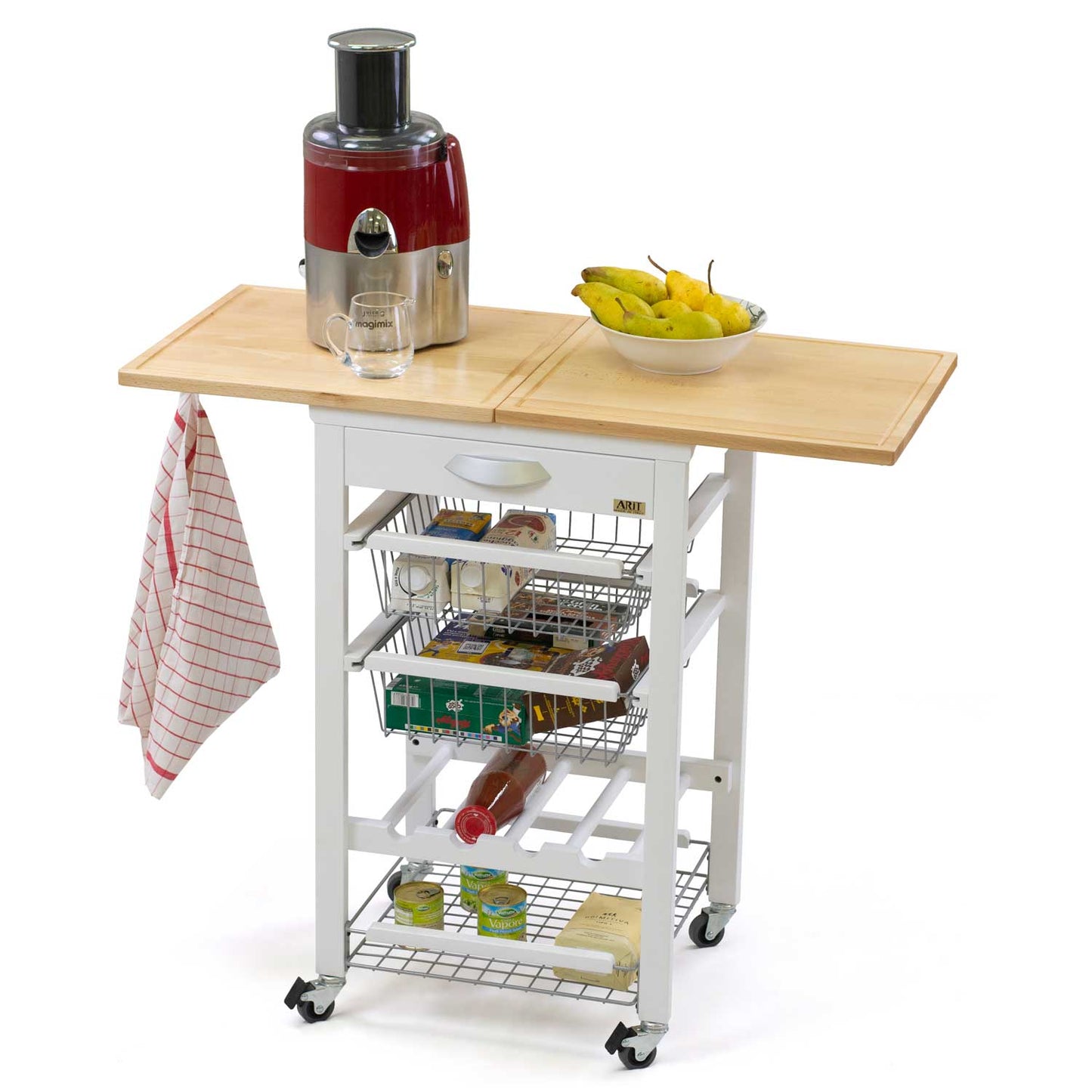 Carrello cucina, Carrello cucina legno, Carello salvaspazio, piano di lavoro apribile, ciliegio, ARIT