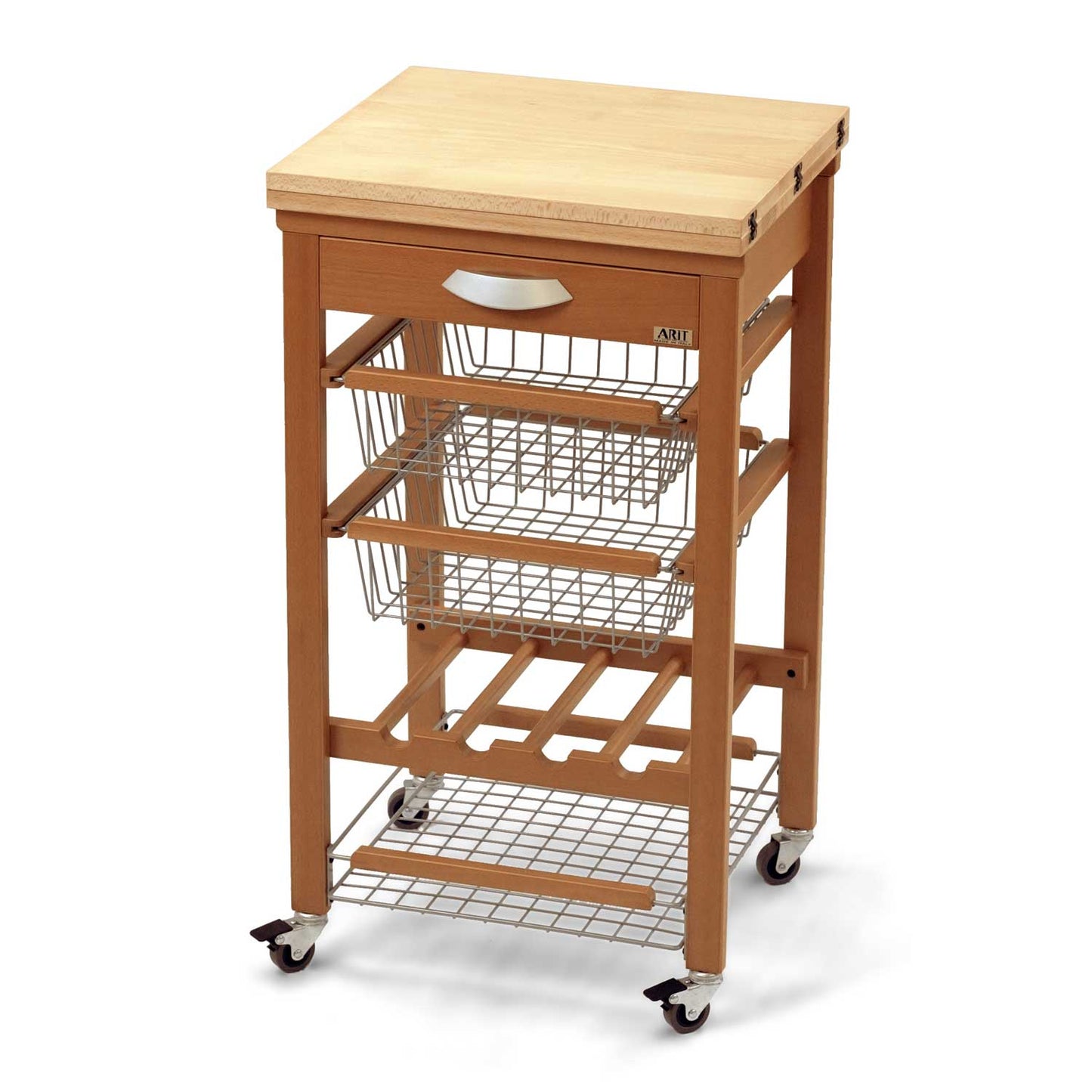 Carrello cucina, Carrello cucina legno, Carello salvaspazio, piano di lavoro apribile, ciliegio, ARIT