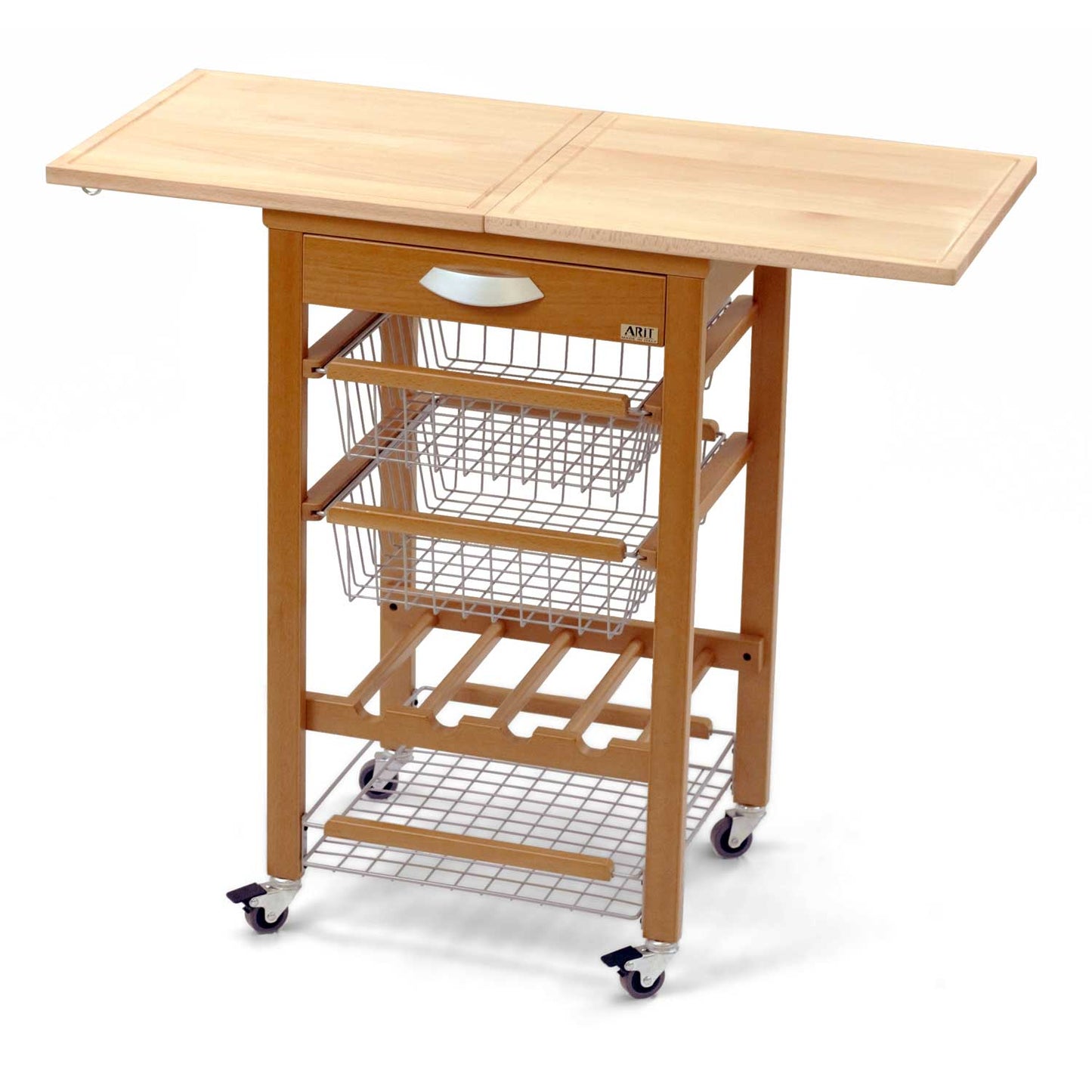 Carrello cucina, Carrello cucina legno, Carello salvaspazio, piano di lavoro apribile, ciliegio, GASTONE