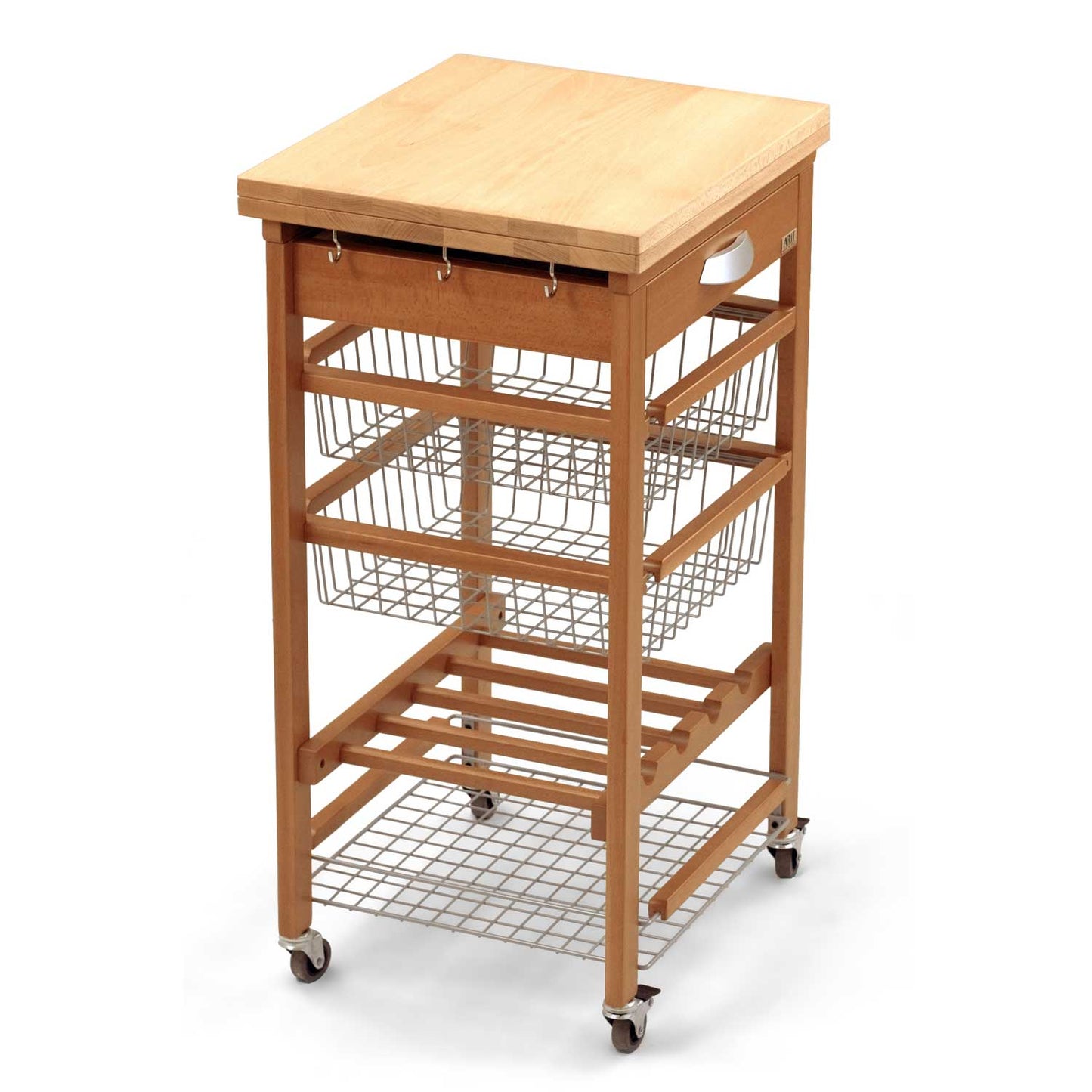 GASTONE - Carrello cucina, Carrello cucina legno, Carello salvaspazio, piano di lavoro apribile, ciliegio
