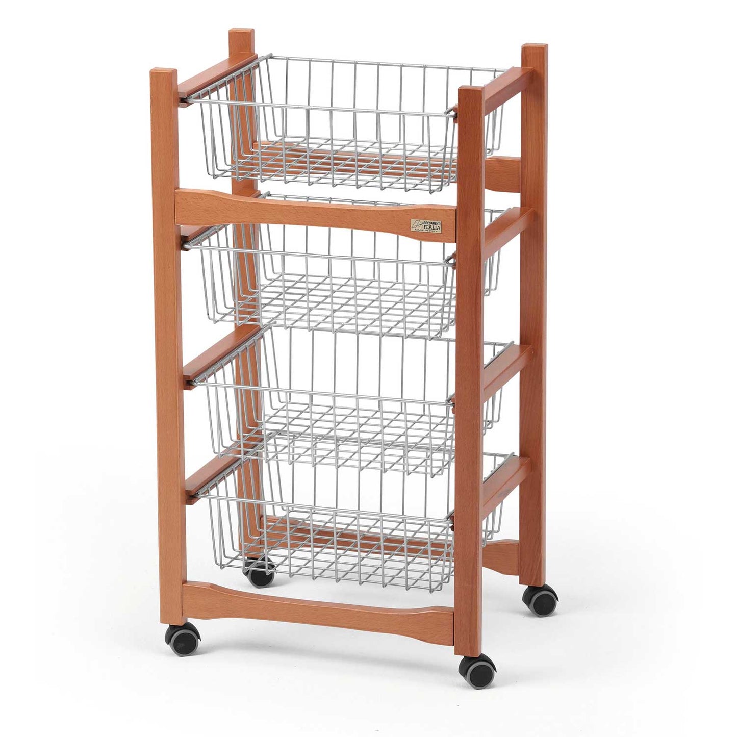 ARIT, Carrello cucina, carrello cucina legno, con 4 cestini scorrevoli, carrello cucina salvaspazio, ciliegio