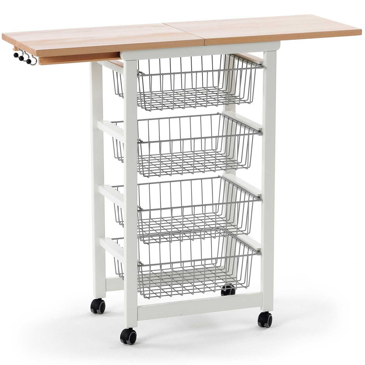 Carrello cucina, carrello cucina legno, carello salvaspazio, con piano di lavoro apribile, bianco, GASTONCINO - ARIT