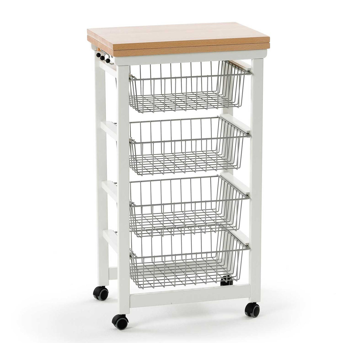 ARIT, Carrello cucina, carrello cucina legno, carello salvaspazio, con piano di lavoro apribile, bianco