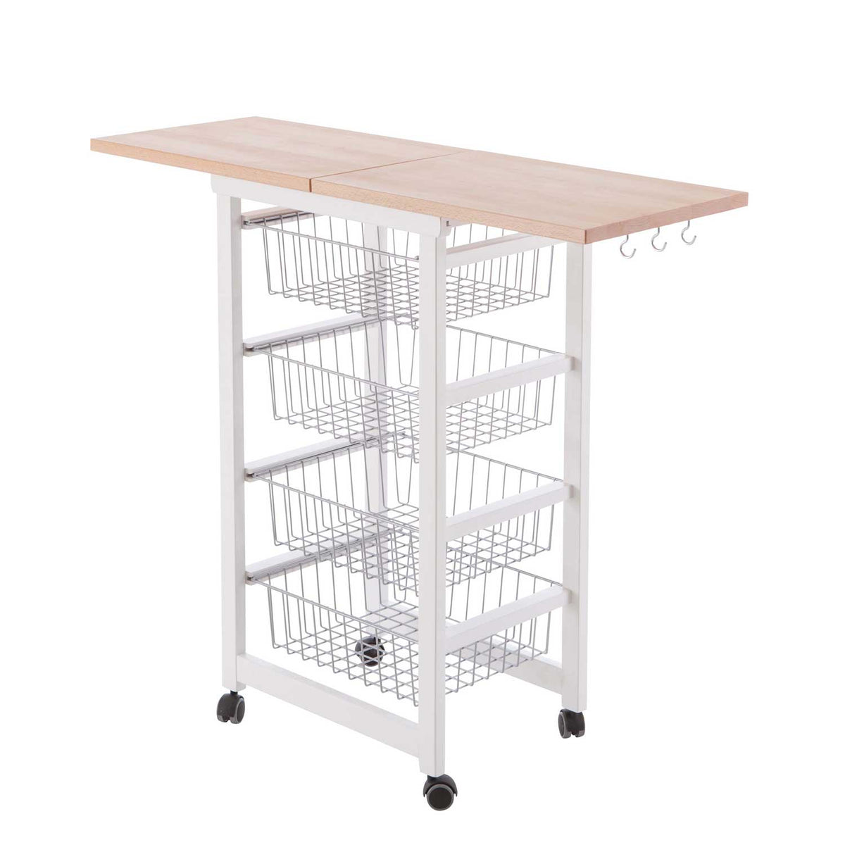 ARIT - Carrello cucina, carrello cucina legno, carello salvaspazio, con piano di lavoro apribile, bianco, GASTONCINO