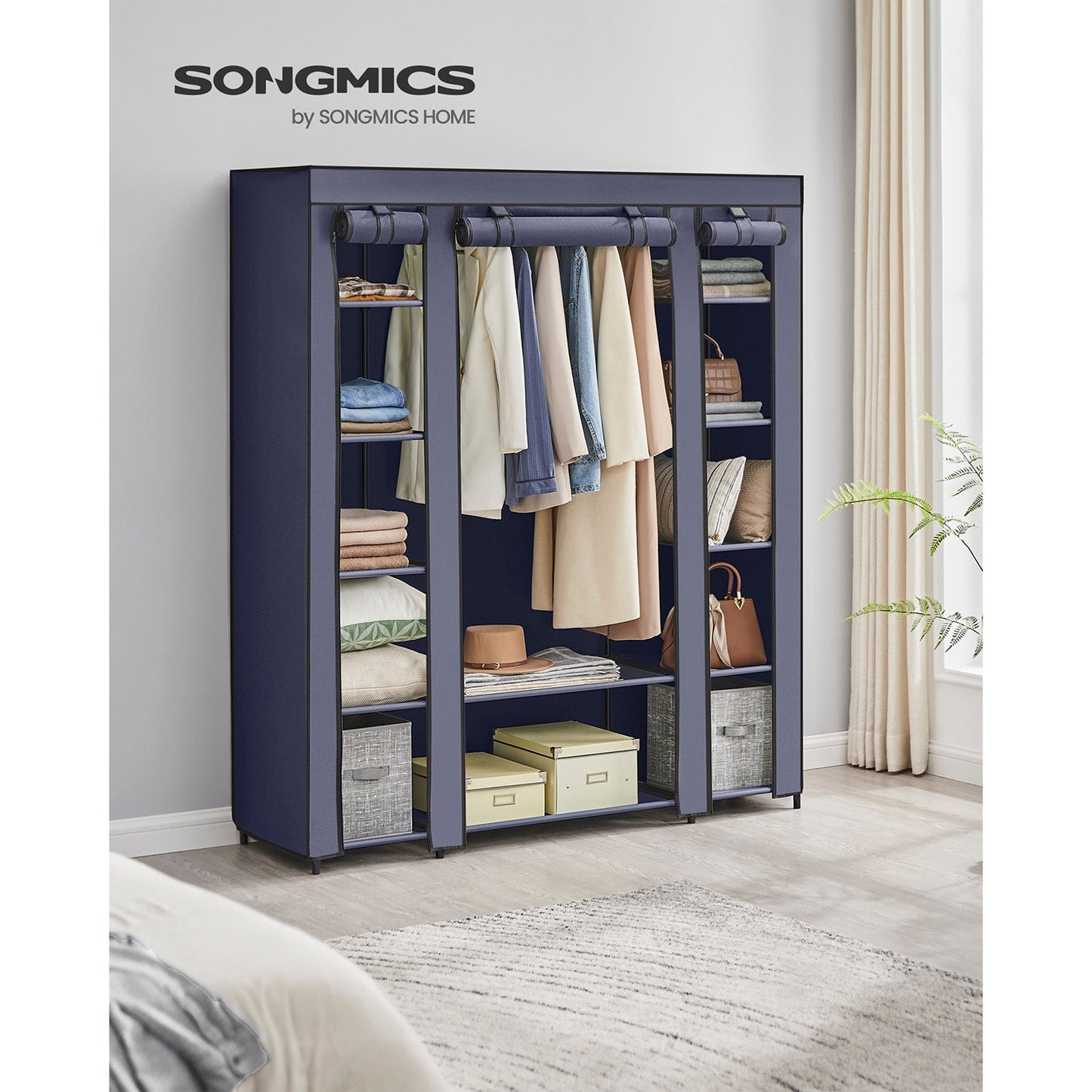 Songmics, guardaroba in tessuto armadio per camera da letto nero