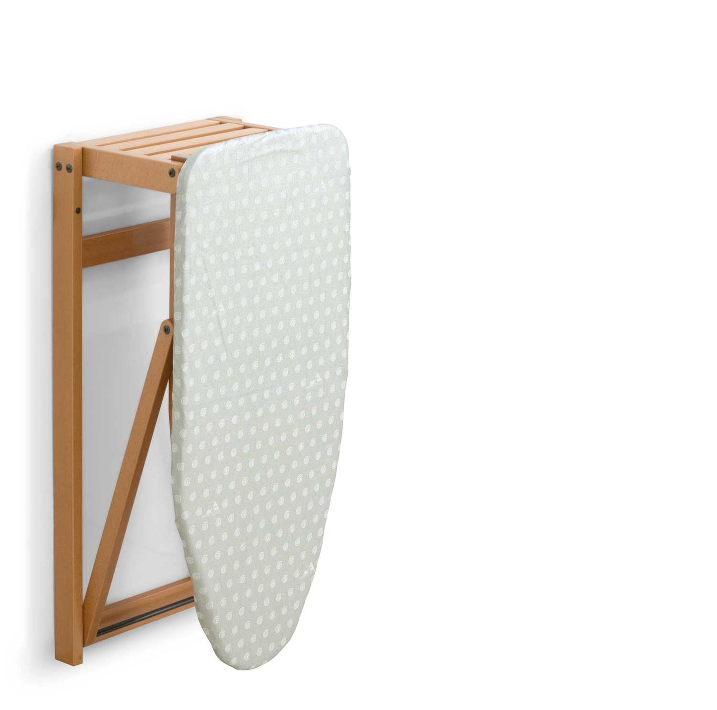 Asse da stiro a muro, facile da applicare con i tasselli inclusi, piano di lavoro: 86 x 38 cm - Colore Ciliegio, 5
