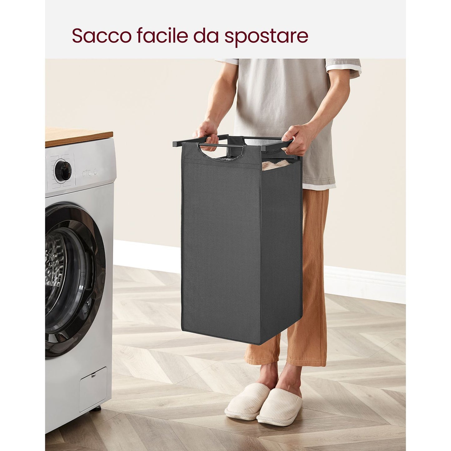 Vasagle, Mobiletto Portabiancheria, 3 Sacchi, Piano d'appoggio, Struttura Metallo, Mobile Portabiancheria, Portabiancheria