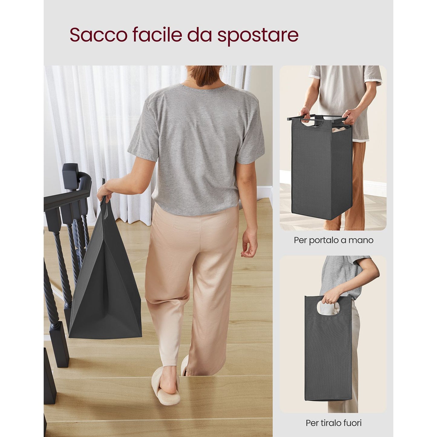 Vasagle, Mobiletto Portabiancheria, 3 Sacchi, Piano d'appoggio, Metallo, Mobile Portabiancheria, Portabiancheria, 5