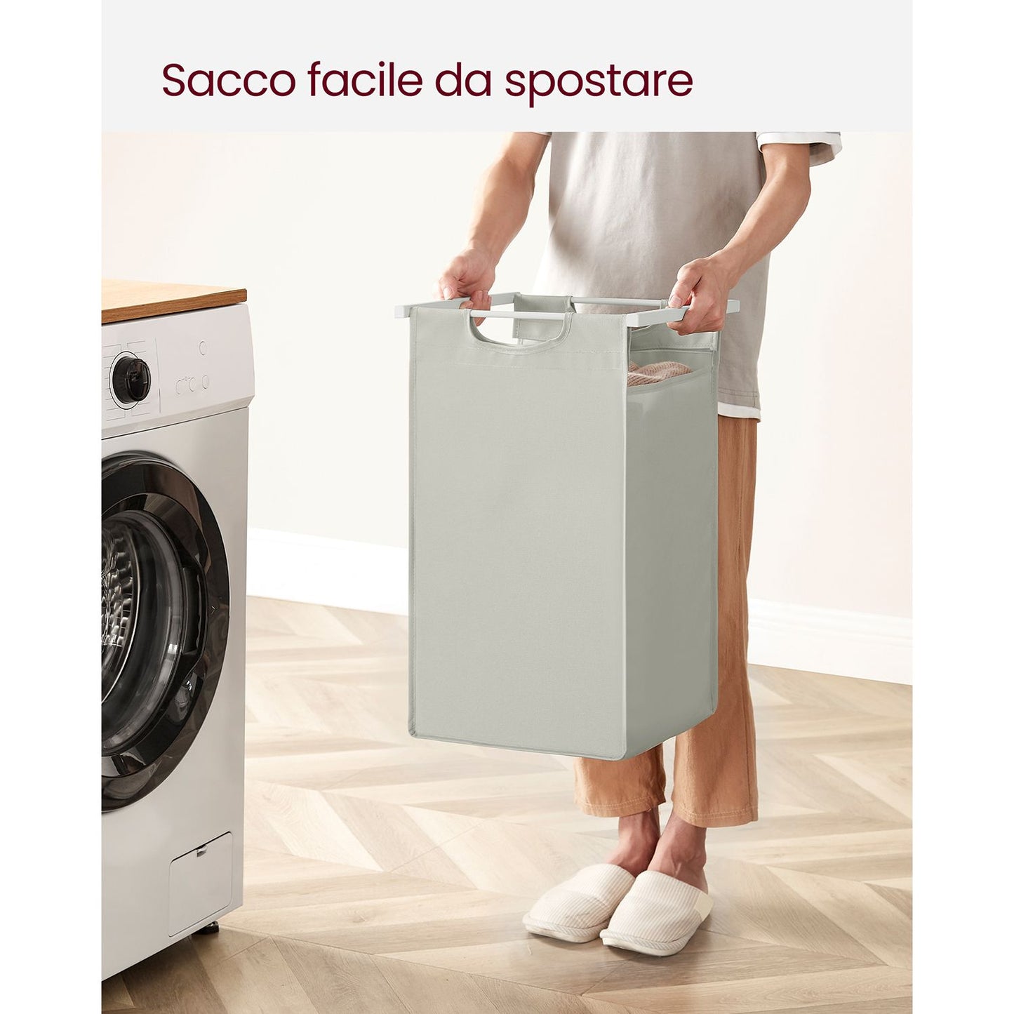Vasagle, Portabiancheria Salvaspazio, Porta Biancheria, 3 Sacchi, Mobiletto Portabiancheria, Portabiancheria Salvaspazio, 4