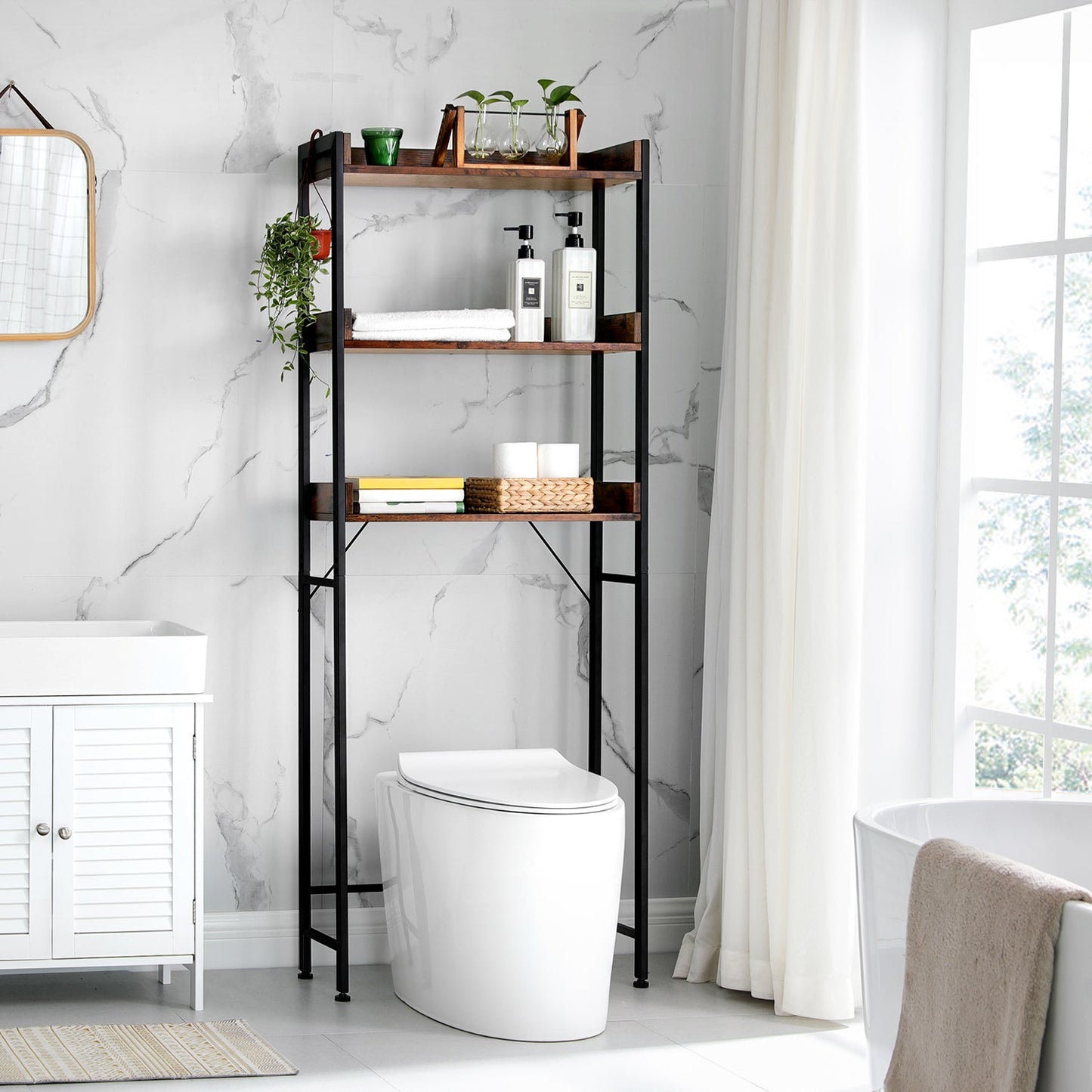 Vasagle, scaffale sopra wc marrone e nero, 1