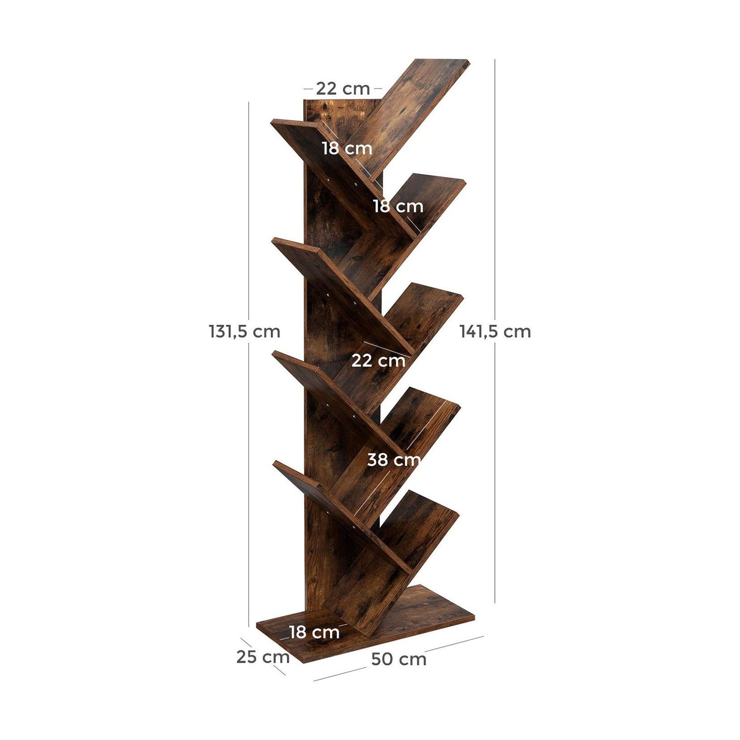 Libreria Albero, Libreria ad Albero, Scaffale a 8 Piani Autoportante con Ripiani di Legno per Soggiorno e Ufficio, VASAGLE, 3