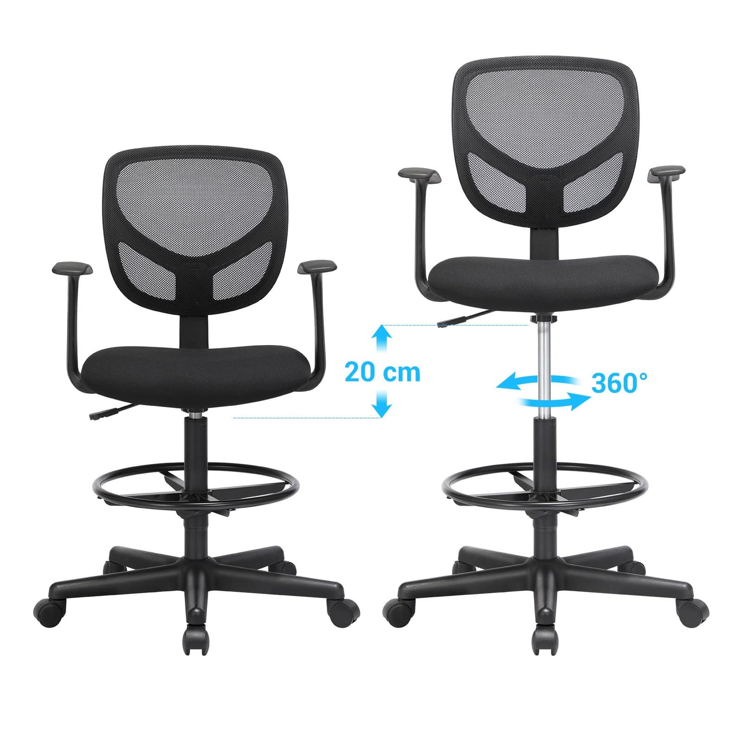 Sedia è ergonomica I Realizzata in tessuto a rete, L'altezza regolabile (20 cm), ruota a 360°, poggiapiedi I SONGMICS I