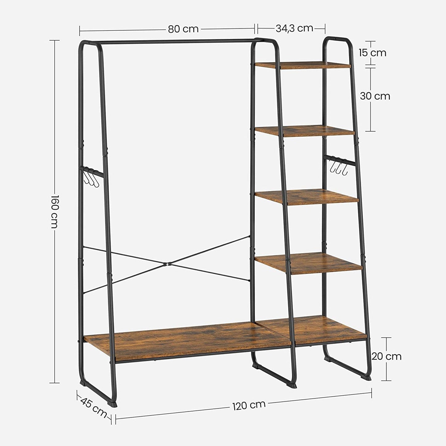 Stand Appendiabiti, Appendiabiti da Terra, Stabile e Robusto, 5 livelli, Guardaroba con deposito per scarpe, VASAGLE, 7