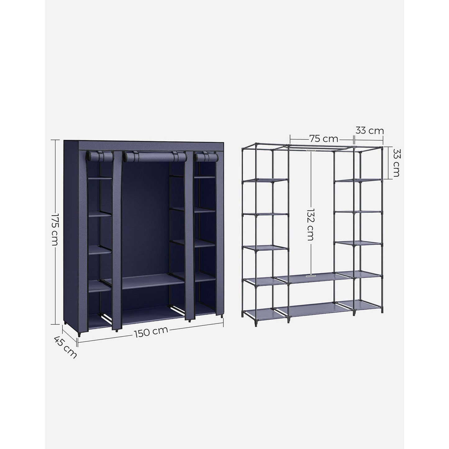 Songmics, guardaroba in tessuto armadio per camera da letto nero, 5