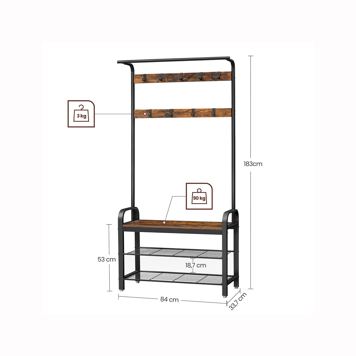 Vasagle, stand cloakroom con 3 ripiani