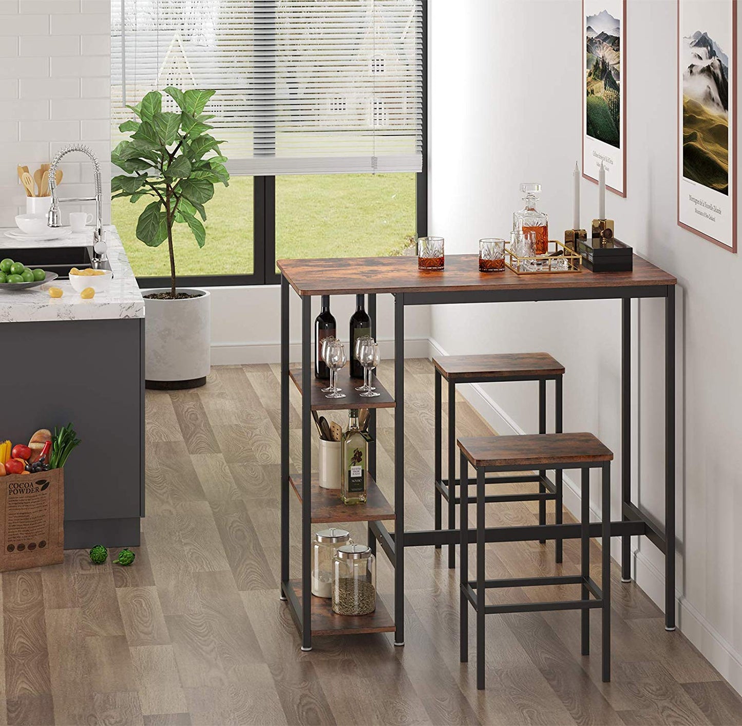 Vasagle, tavolo alto con ripiani laterali, tavolo cucina, 1